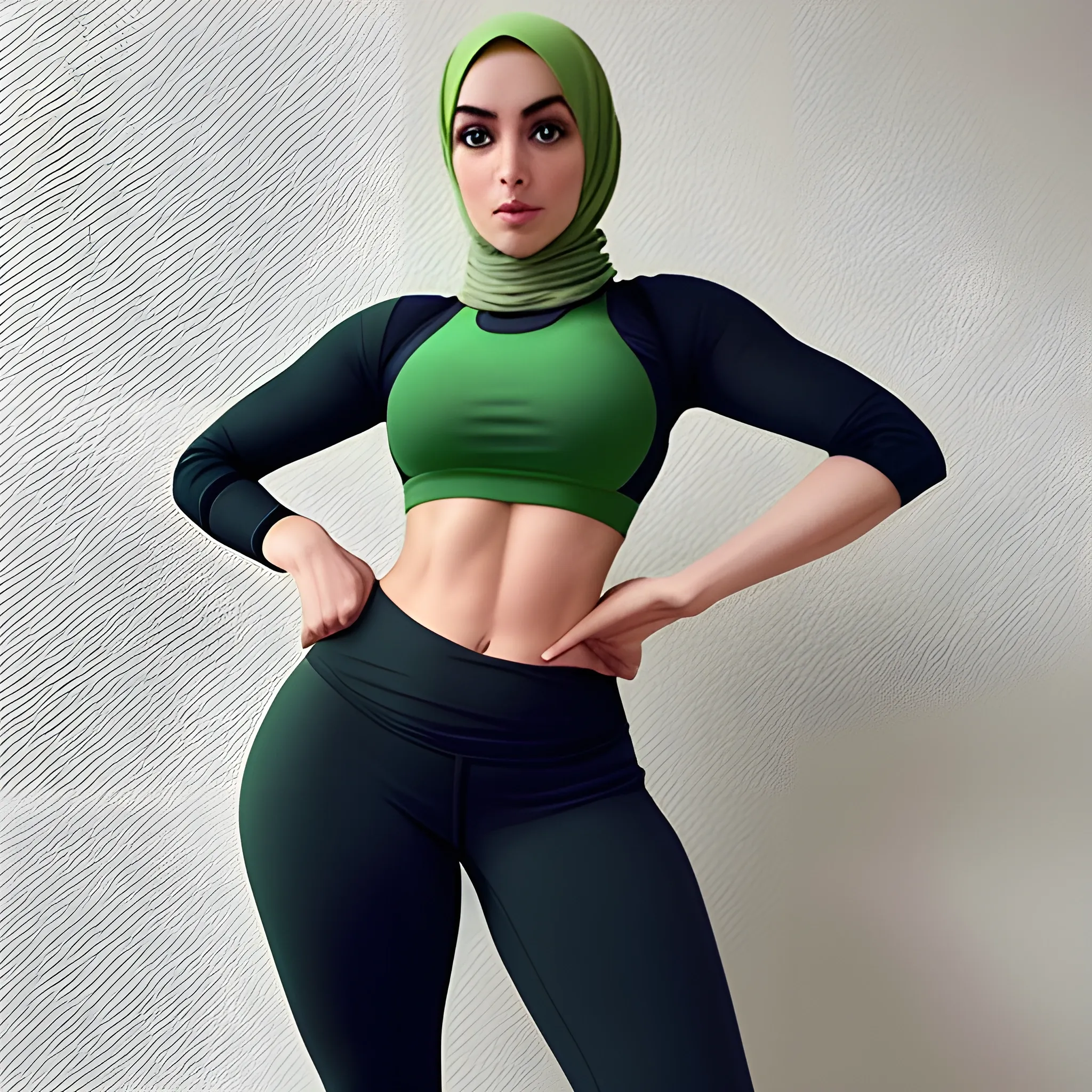fit hot hijab babe beautiful green eyes side pose masterpiece ar 