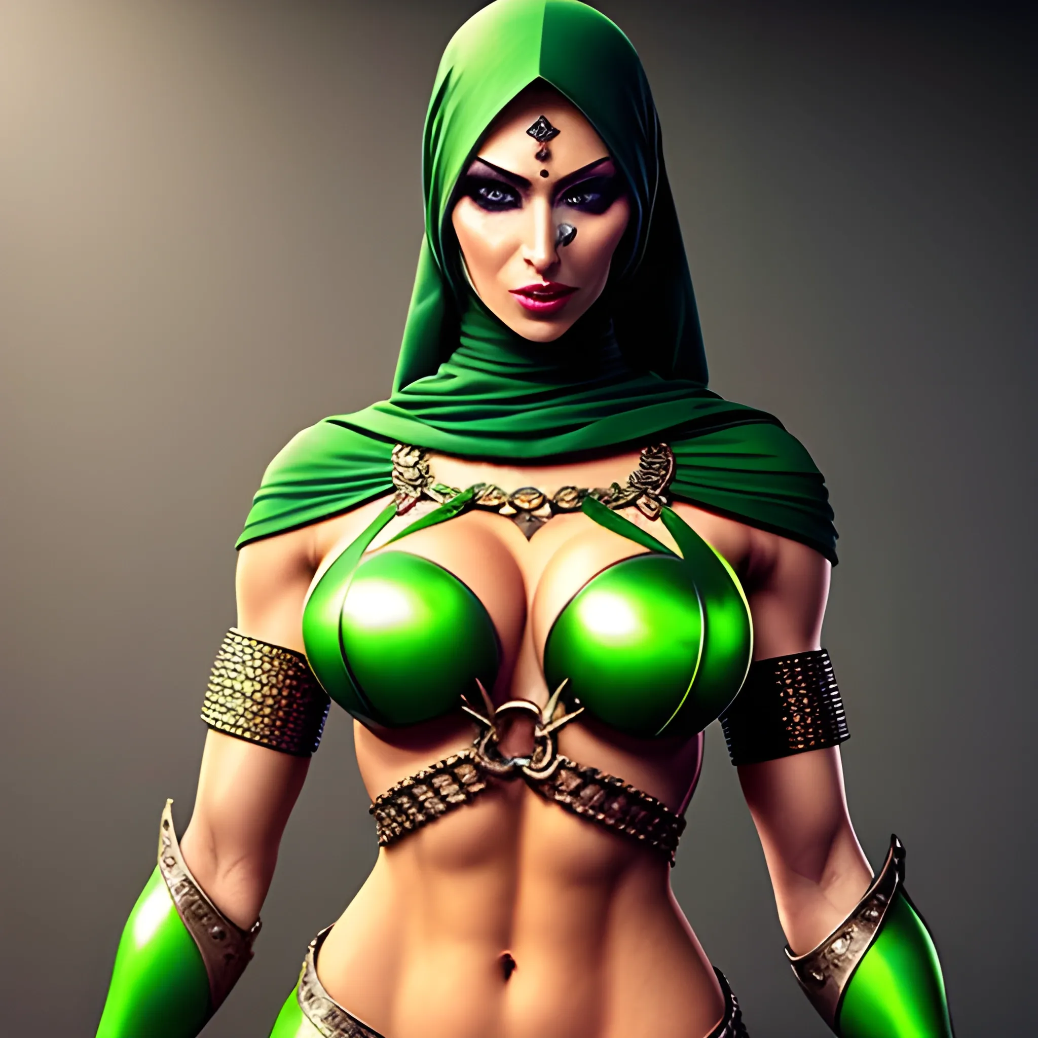 Sexy Hijab Babe With Abs With Sexy Medieval Armor And Green Eyes Arthub Ai