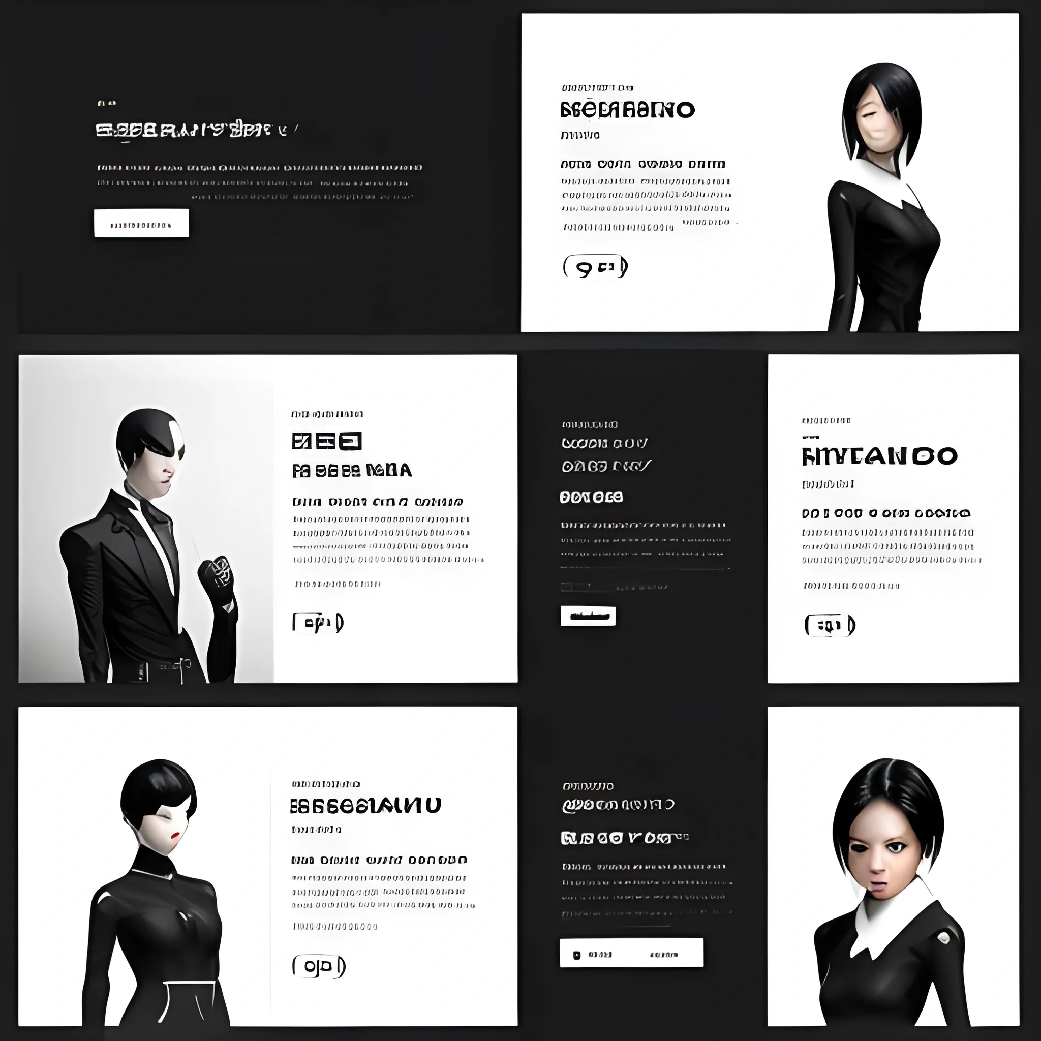 Desktop main page UX/UI of a web, futuristic style, japanese elegant style, minimalistic style, AAA mockup, black, white and skin colors, letters in spanish, high resolution.


