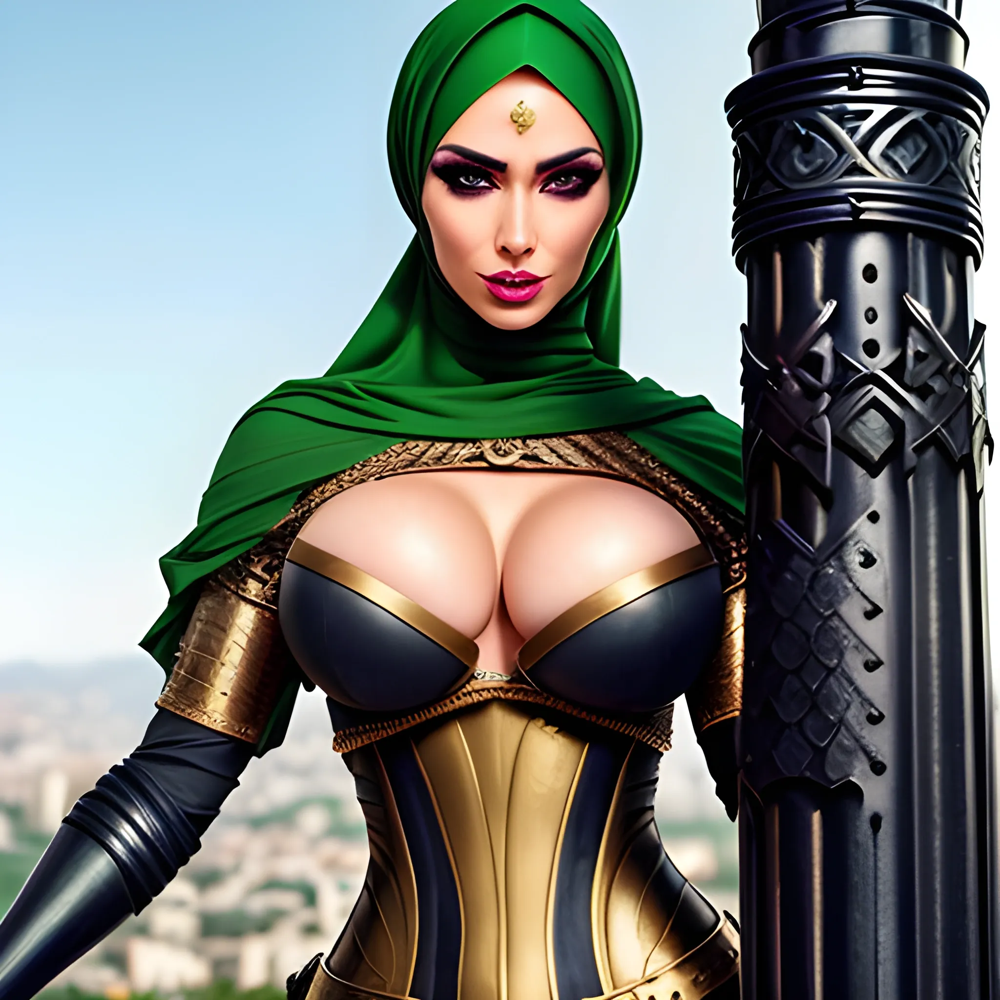 sexy hijab babe with abs with sexy medieval armor and green eyes... -  Arthub.ai