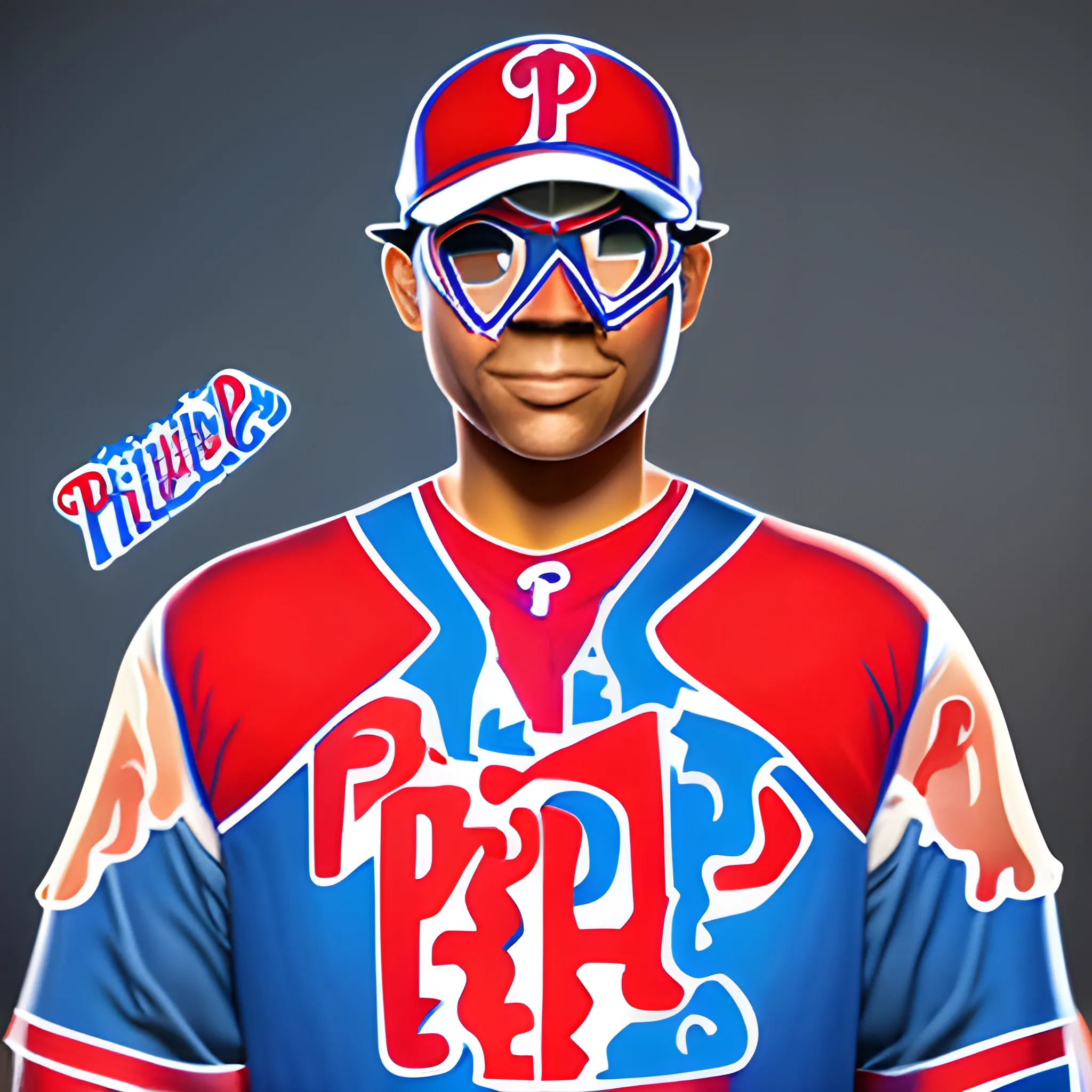 Spiderman, wearing a (Philadelphia phillies jersey:1.5) over his costume, full mask, vibrant, sunrise, extremely detailed, graffiti accents, trending on ArtStation