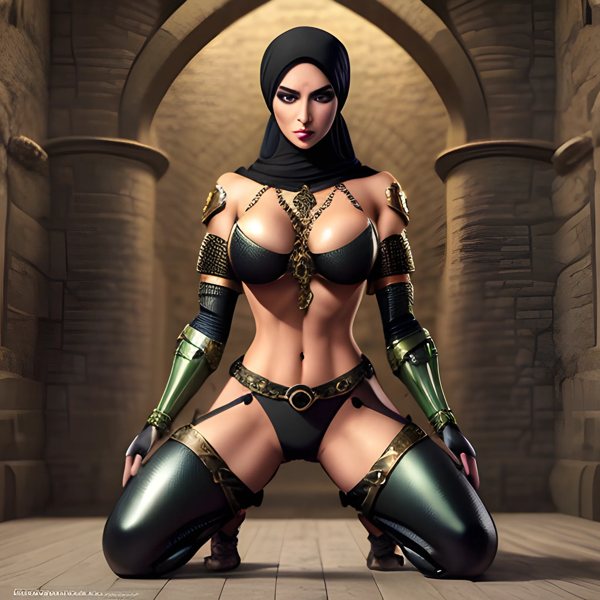 sexy hijab babe with abs with sexy medieval armor and green eyes... -  Arthub.ai