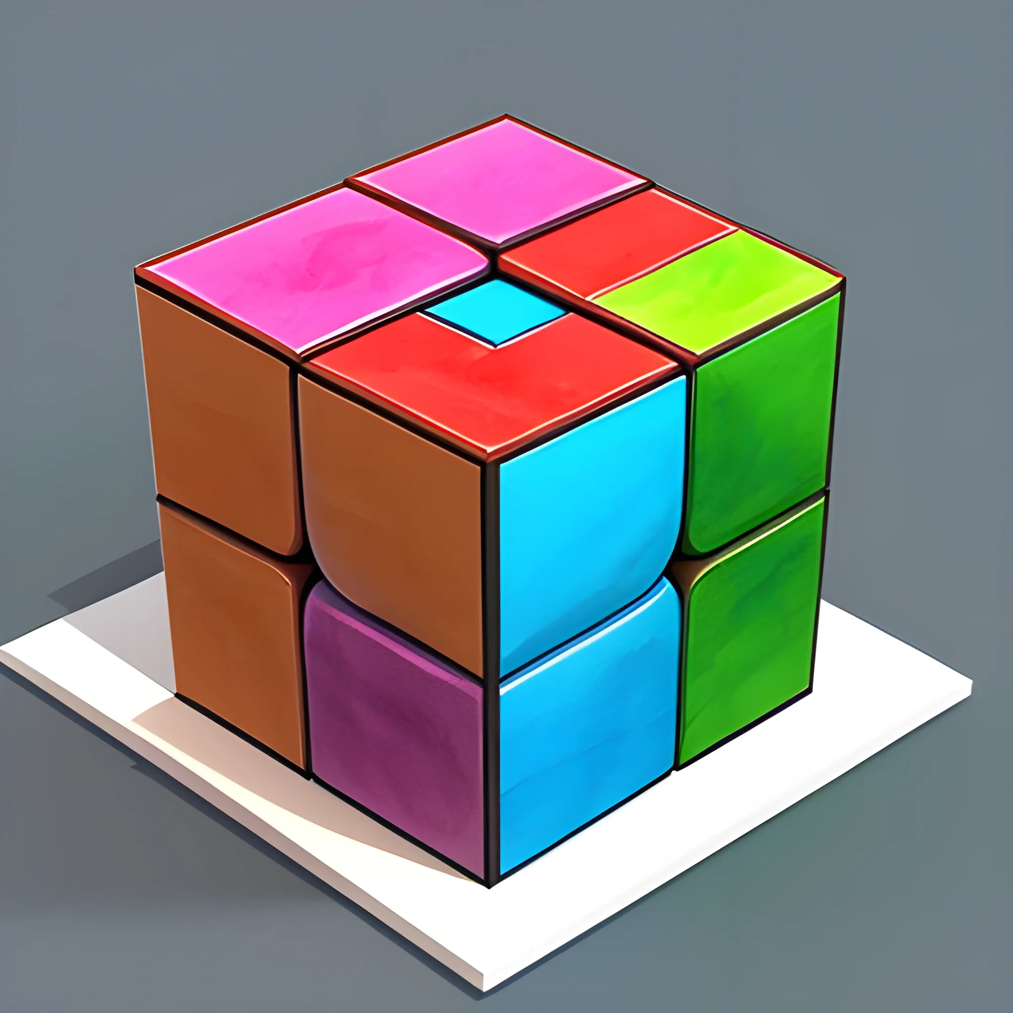 make a minimalist cube , 3D, Water Color