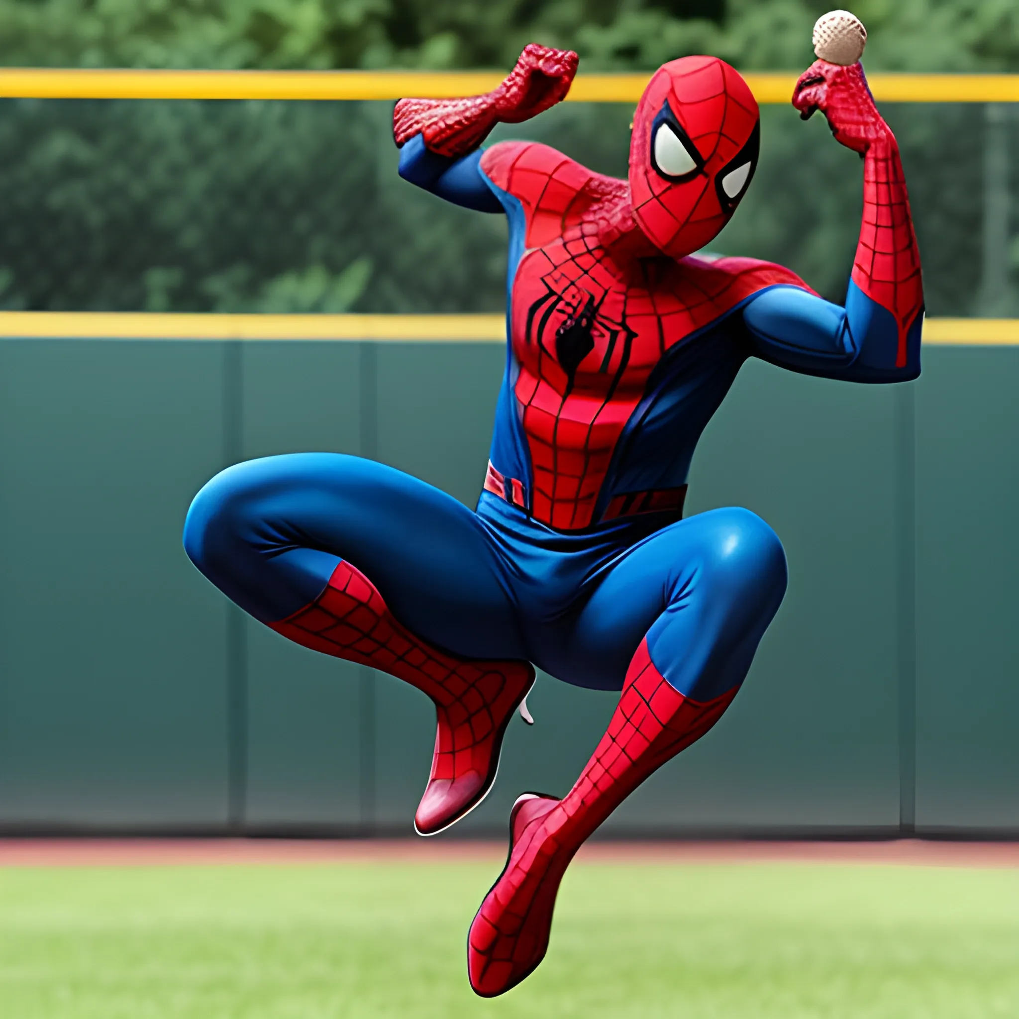 Spiderman playing baseball