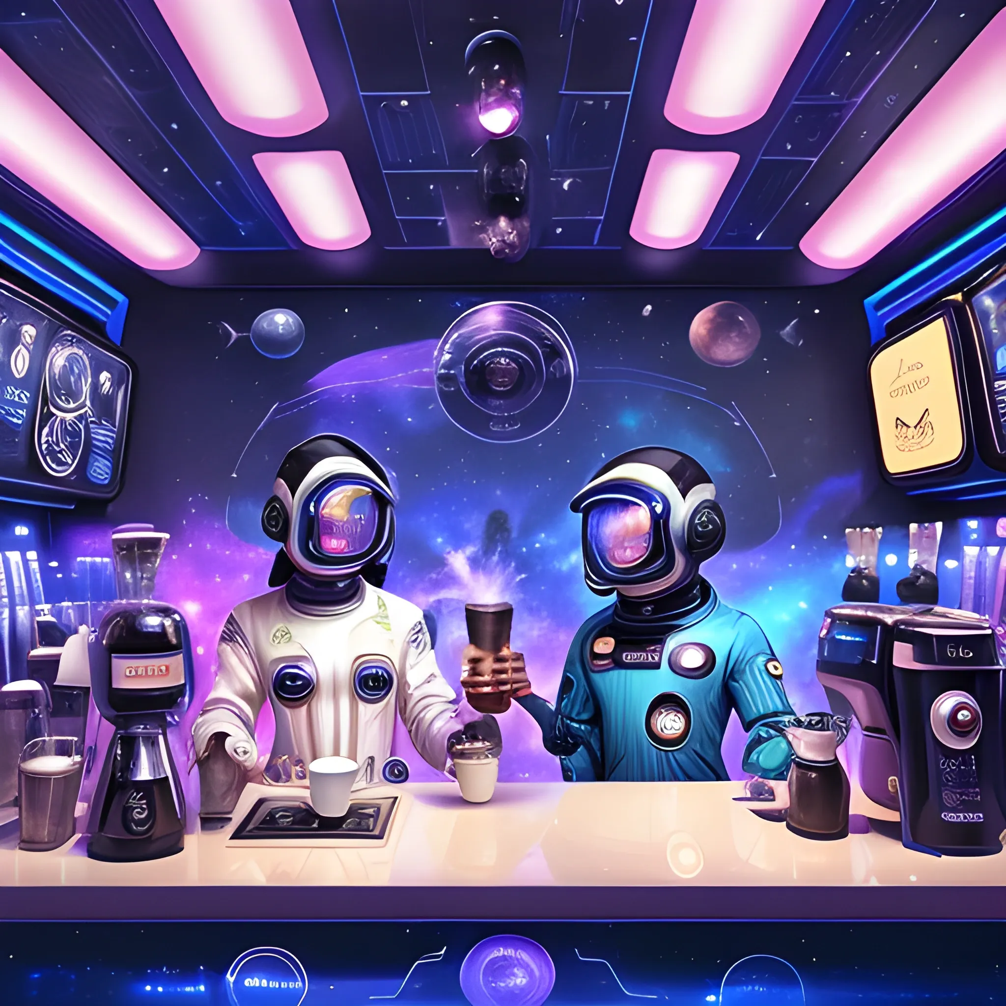 Picture swirling nebulae as the backdrop, futuristic baristas serving extraterrestrial blends, and customers from different corners of the cosmos enjoying their cosmic caffeine fix. 🧑‍🚀☕️ If your submission features a coffee shop and outer space - it's fair game! ✨🌌🪐