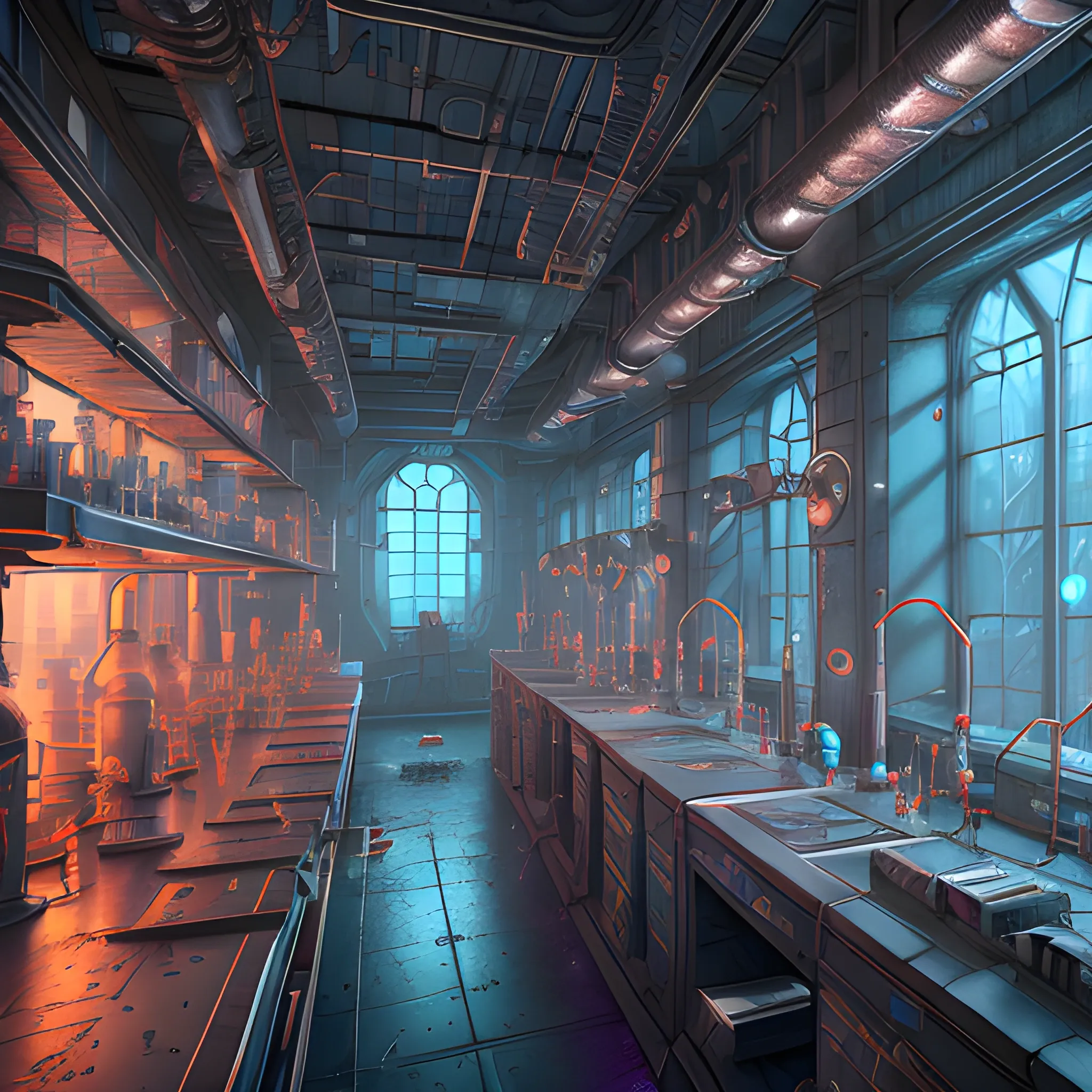 Chemical laboratory, labolatory, mutants, high fantasy, cloning, 8k, high resolution, high quality, photorealistic, hyperealistic, detailed, detailed matte painting, deep color, fantastical, intricate detail, splash screen, complementary colors, fantasy concept art, 8k resolution trending on Artstation Unreal Engine 5