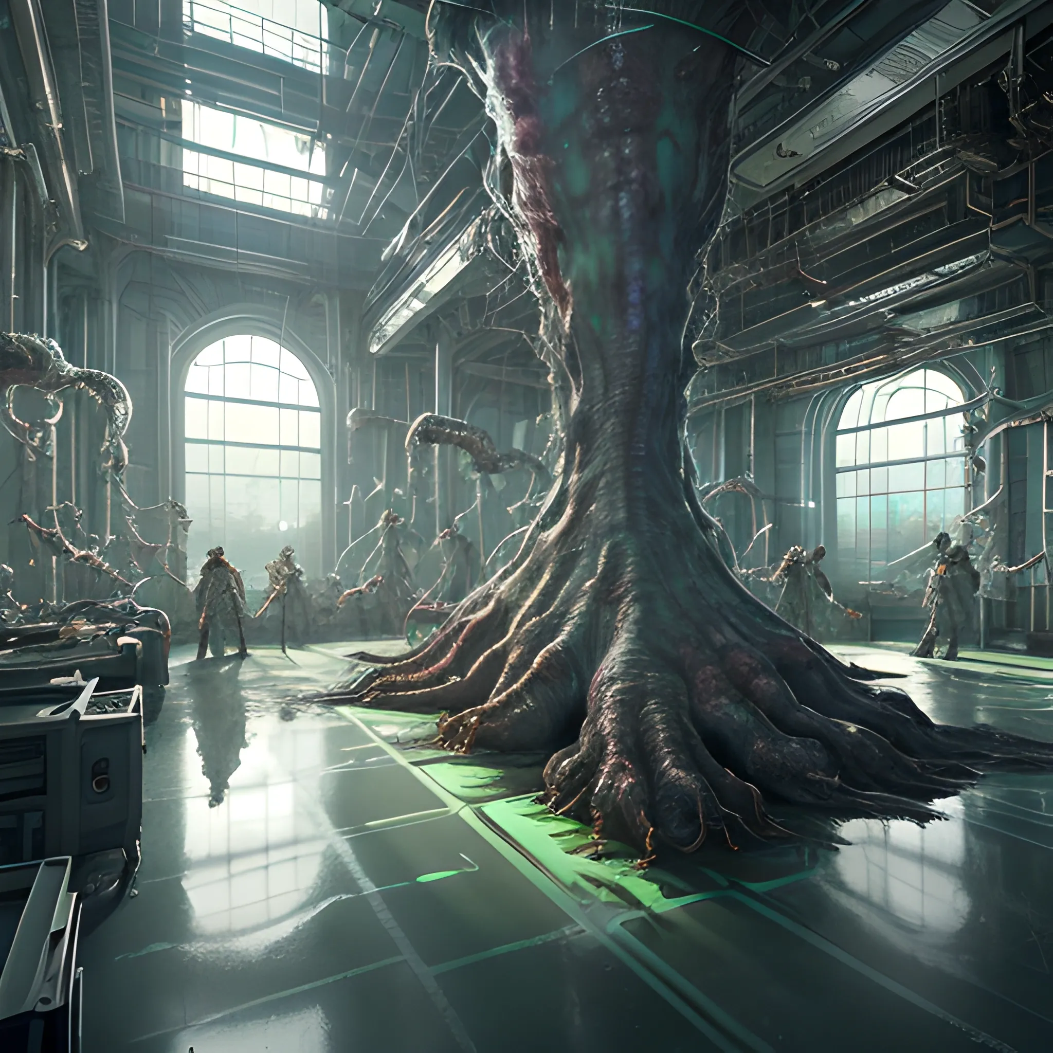 big laboratory, view from inside, cloning and creating a mutants, monsters in laboratory, ectoplasm, 8k, high resolution, high quality, photorealistic, hyperealistic, detailed, detailed matte painting, deep color, fantastical, intricate detail, splash screen, complementary colors, fantasy concept art, 8k resolution trending on Artstation Unreal Engine 5