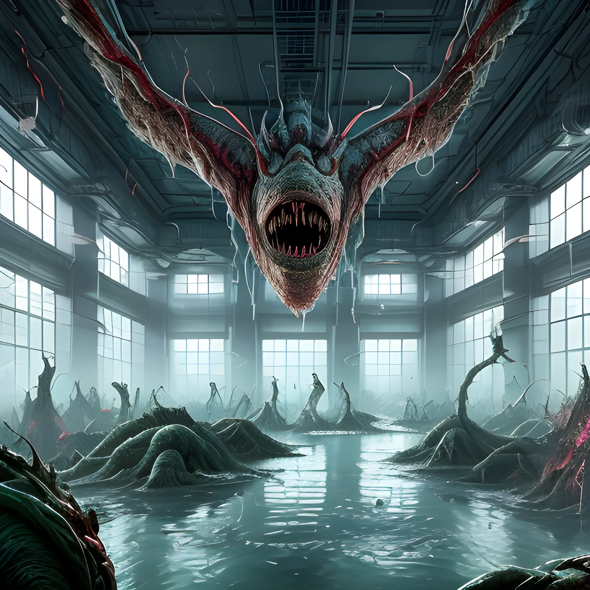 monsters, huge laboratory, view from inside, cloning and creating a mutants, monsters in laboratory, ectoplasm, 8k, high resolution, high quality, photorealistic, hyperealistic, detailed, detailed matte painting, deep color, fantastical, intricate detail, splash screen, complementary colors, fantasy concept art, 8k resolution trending on Artstation Unreal Engine 5