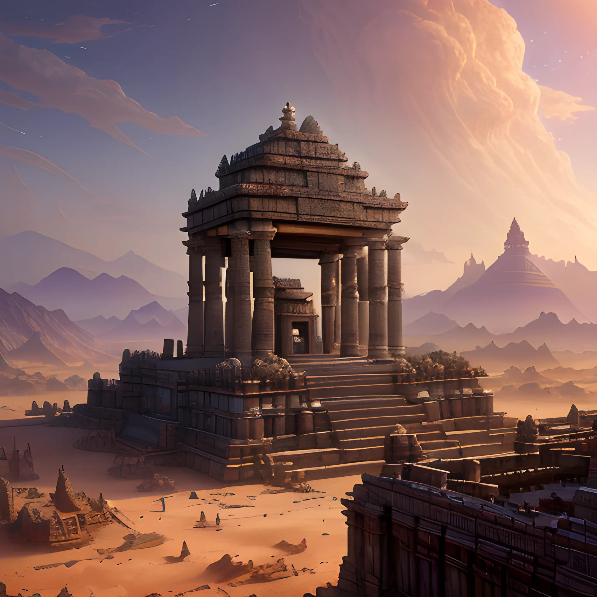 big, oracle, tample, view from inside, high fantasy, 8k, high resolution, desert, high quality, photorealistic, hyperealistic, detailed, detailed matte painting, deep color, fantastical, intricate detail, splash screen, complementary colors, fantasy concept art, 8k resolution trending on Artstation Unreal Engine 5