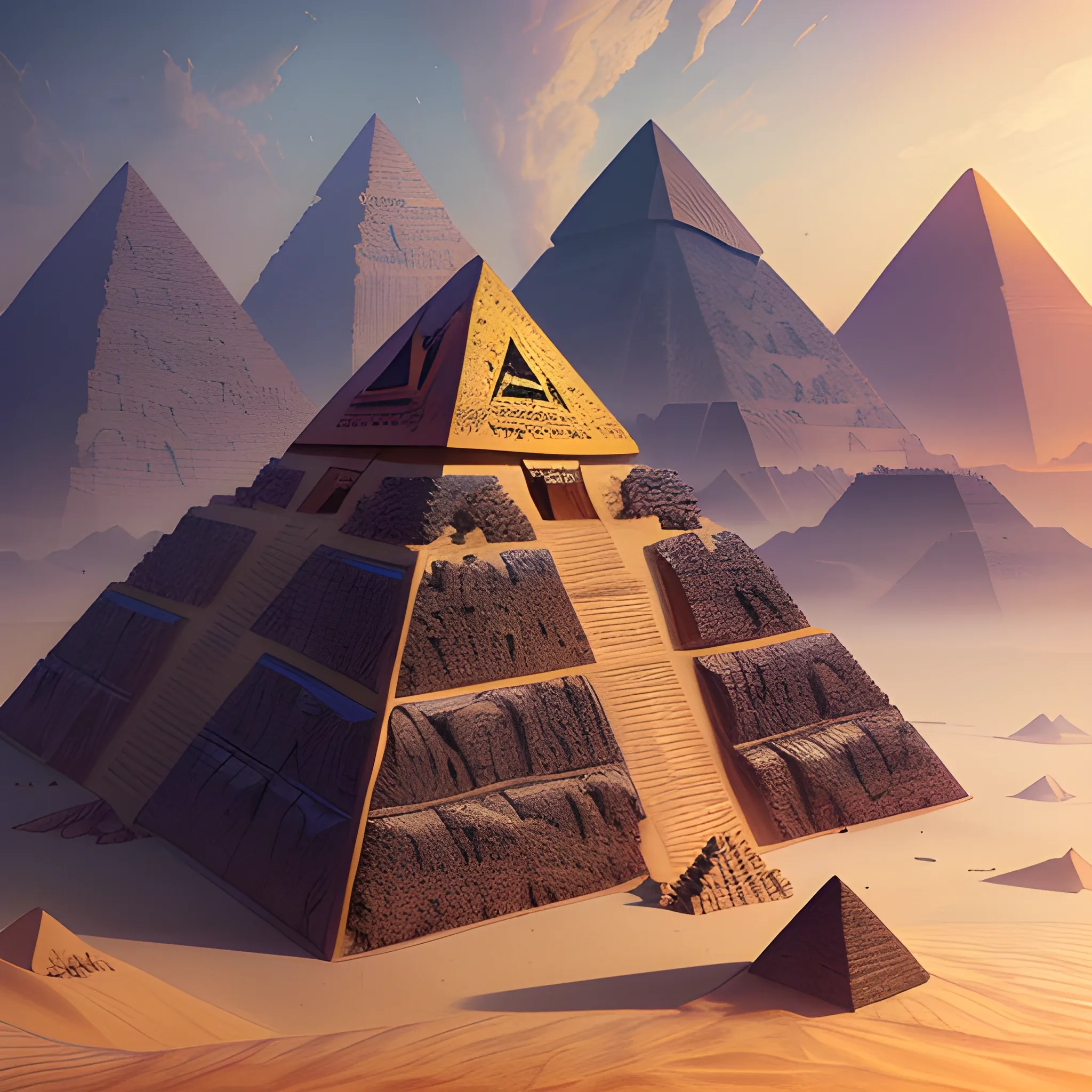 pyramid, dessert, black pyramid, high resolution, high quality, photorealistic, hyperealistic, detailed, detailed matte painting, deep color, fantastical, intricate detail, splash screen, complementary colors, fantasy concept art, 8k resolution trending on Artstation Unreal Engine 5