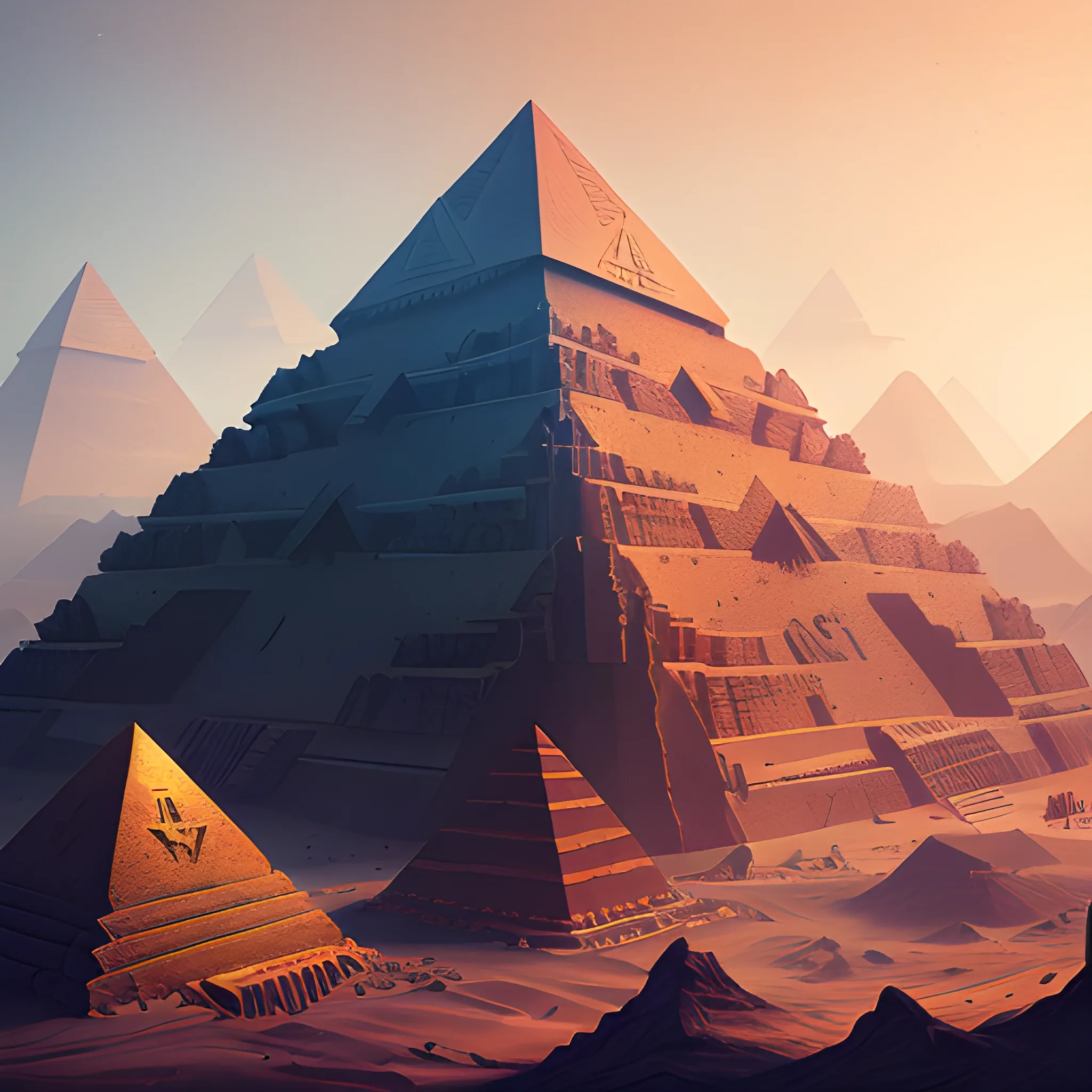 pyramid, dessert, black pyramid, high resolution, high quality, photorealistic, hyperealistic, detailed, detailed matte painting, deep color, fantastical, intricate detail, splash screen, complementary colors, fantasy concept art, 8k resolution trending on Artstation Unreal Engine 5