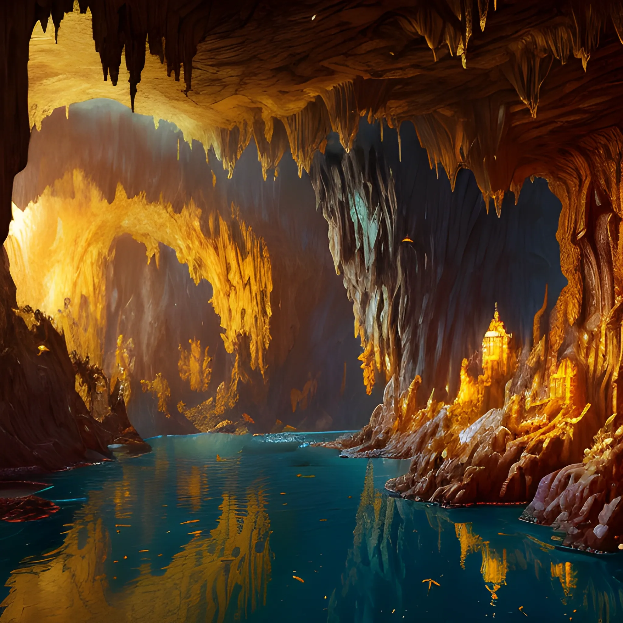 gold cave, gold mine, cave, mine, gold, high resolution, high quality, photorealistic, hyperealistic, detailed, detailed matte painting, deep color, fantastical, intricate detail, splash screen, complementary colors, fantasy concept art, 8k resolution trending on Artstation Unreal Engine 5