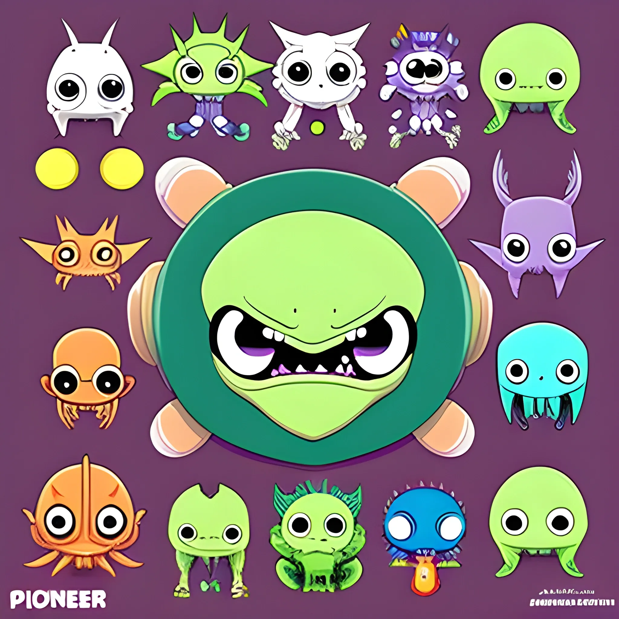 aliens, monsters, pixer anime character, cute and funny, Cartoon