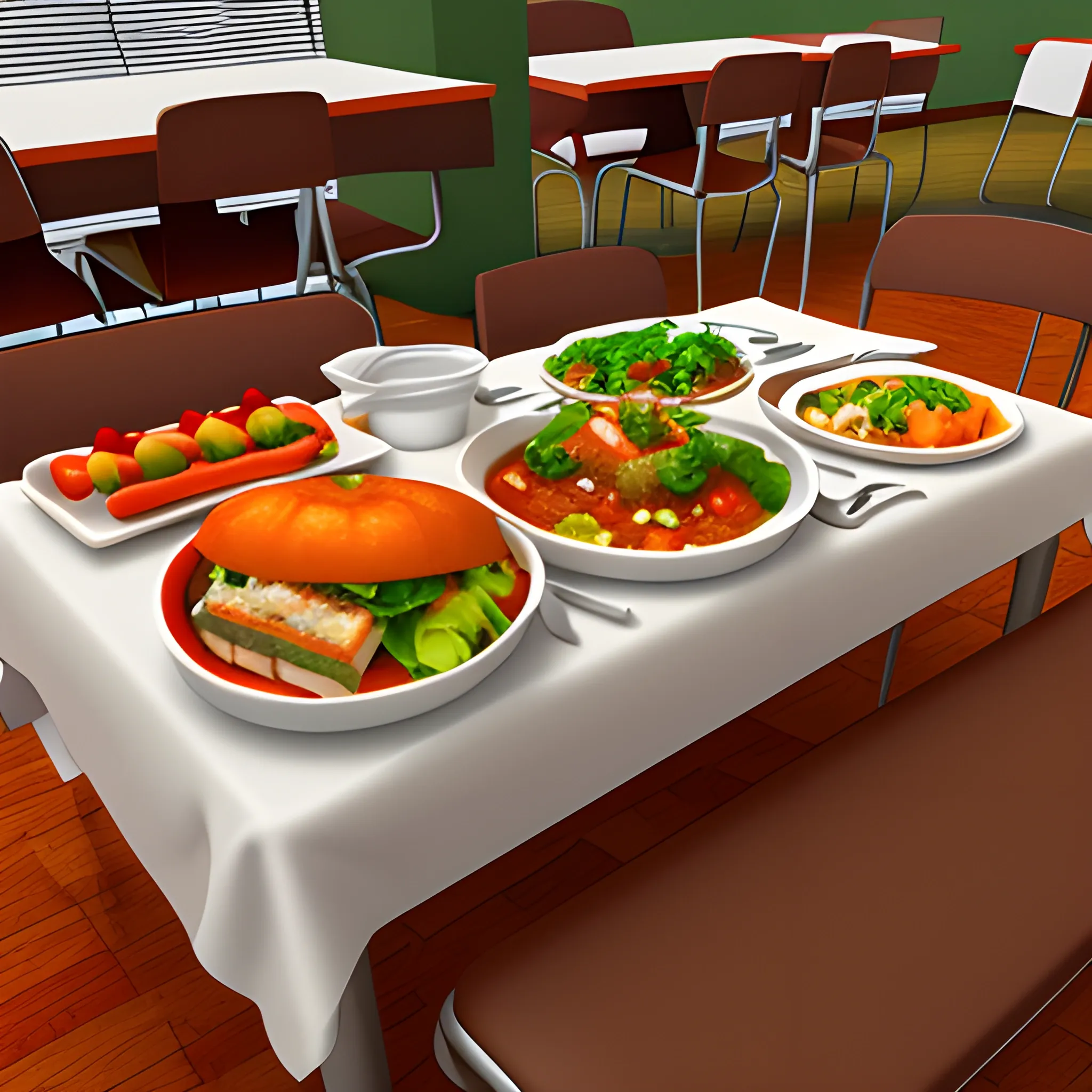 Lunch table with food , 3D