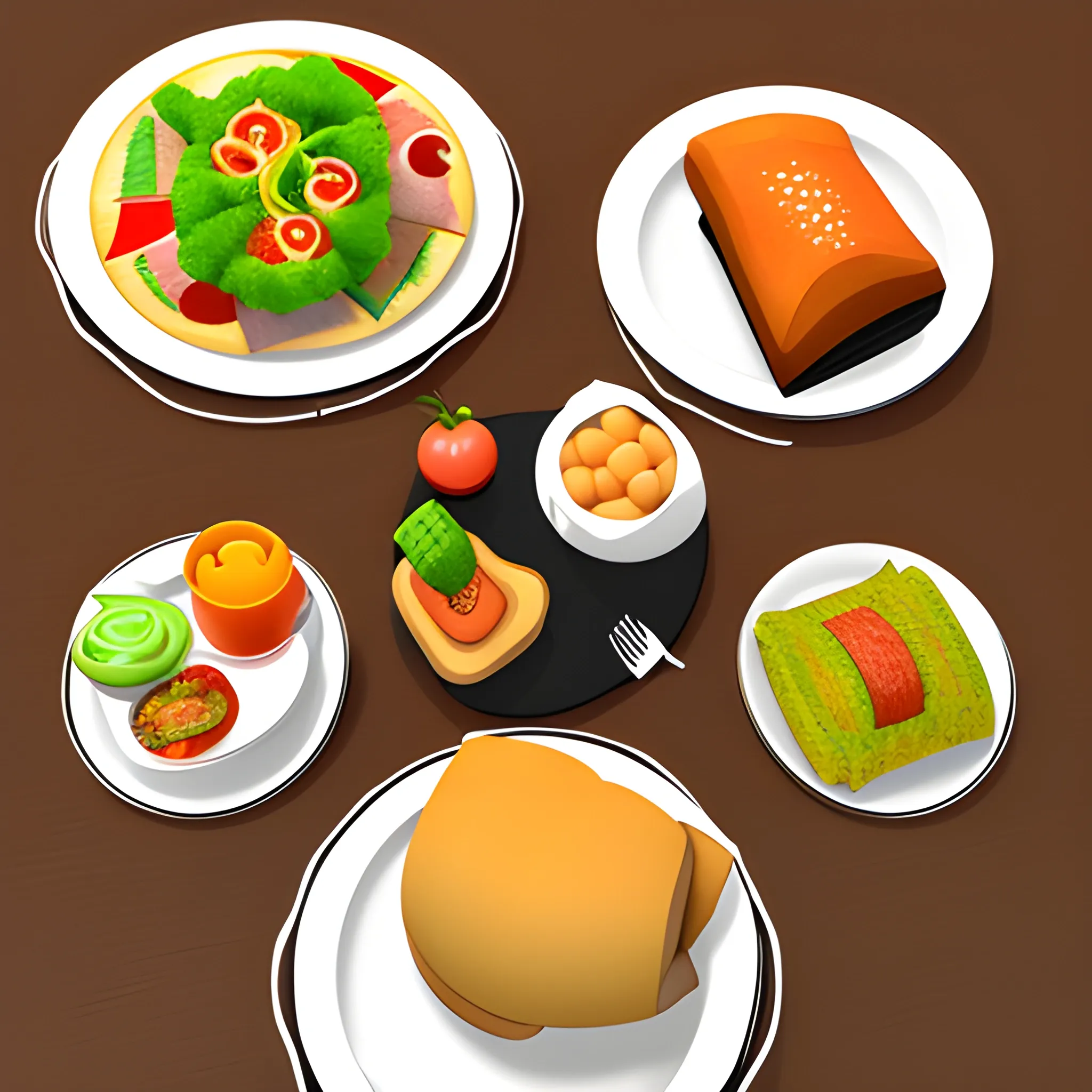 Lunch table with food , 3D, Cartoon