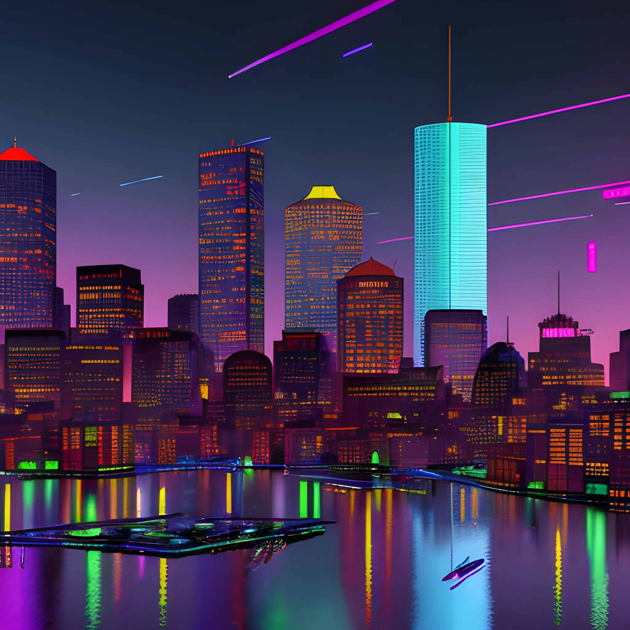 boston, cyberpunk, Trippy, 3D