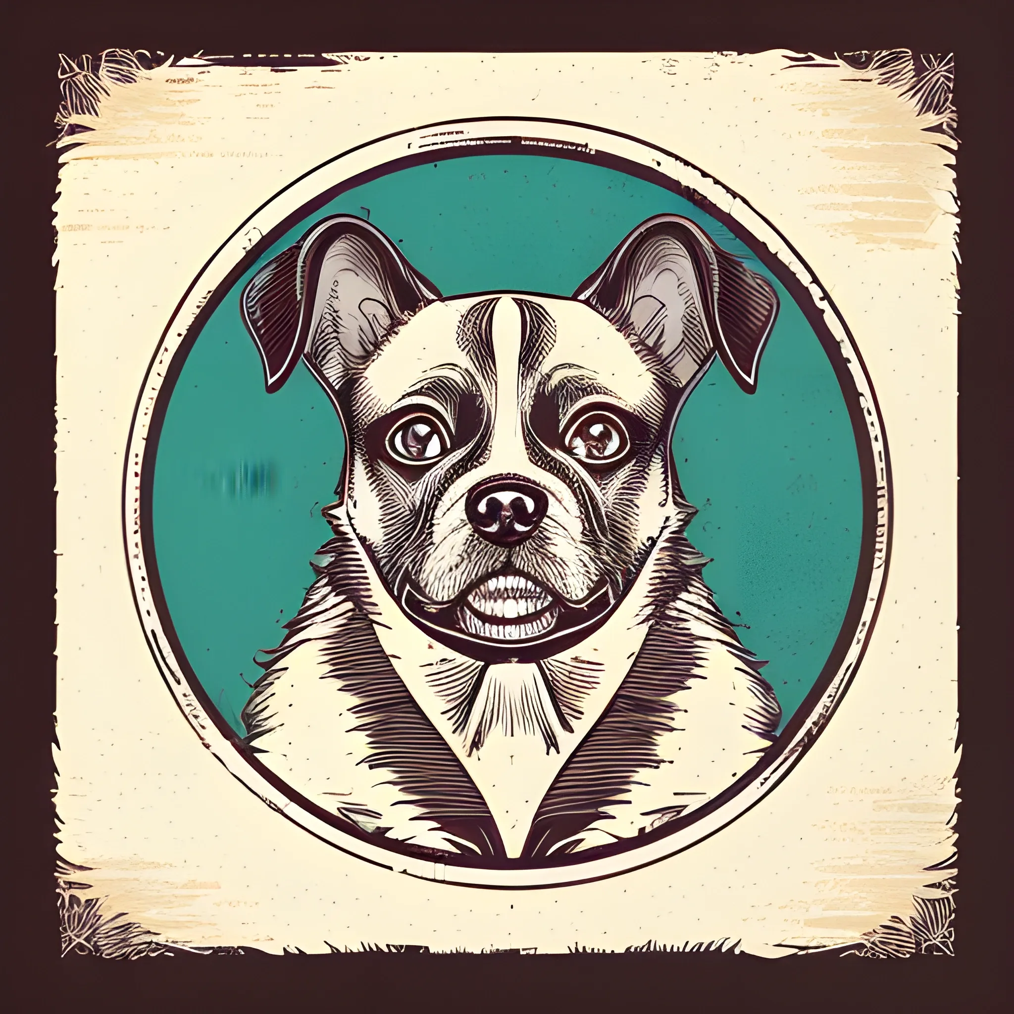 A detailed illustration, dog, night, clean focus , full shot splash, comic, flat design, colorful shades, highly detailed, clean, vector image, flat white background, vibrant, vector, vintage, rustic, distressed texture, faded colors, line art, engraving style, background white, no shadows, 16k, focus, deviant art masterpiece.