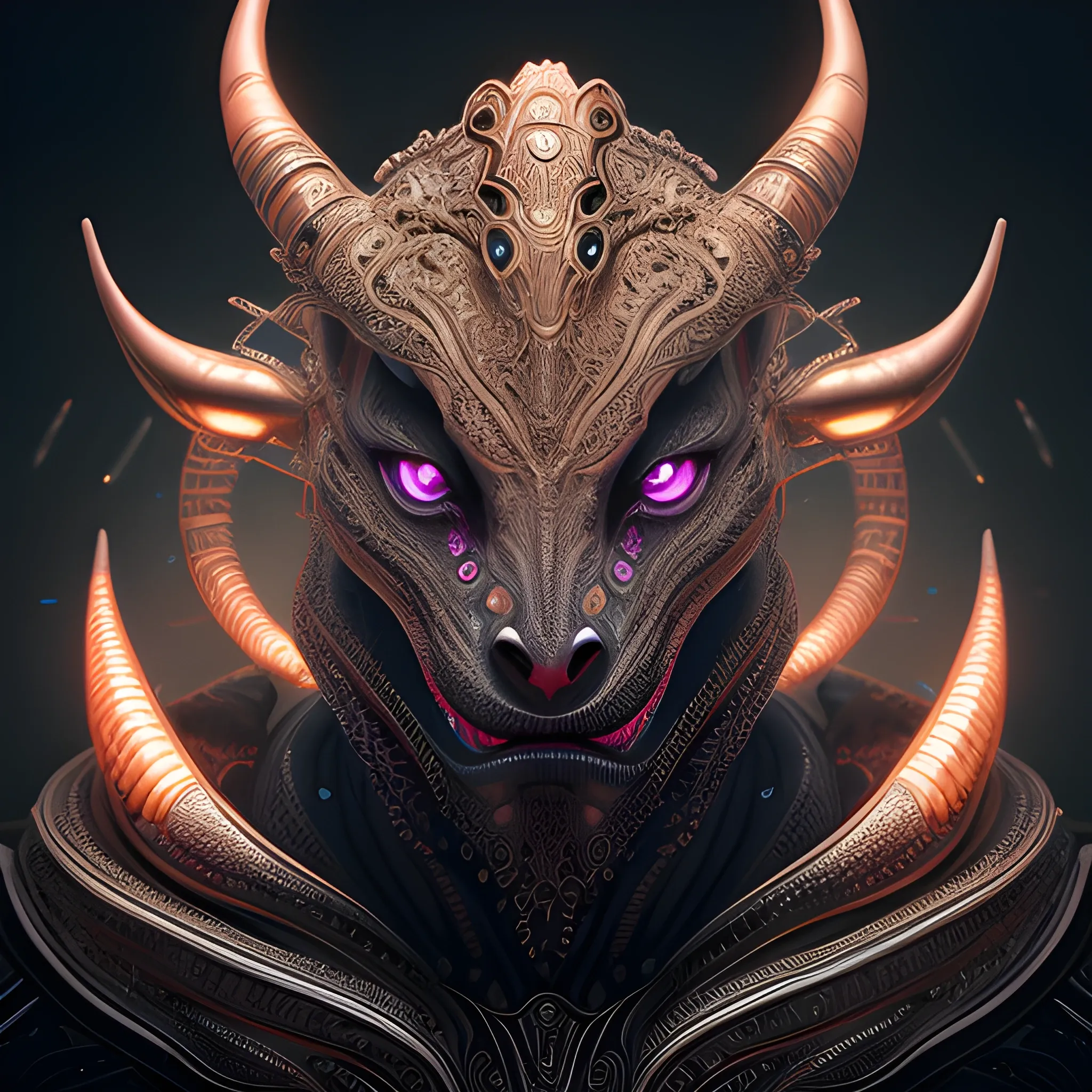 A detailed and intricate digital art piece in a cinematic style, this ultra high resolution portrait of a powerful alien beast is a true masterpiece. The beautiful lighting and playful design make it a trend-setter on ArtStation. A true award-winning work. dajjal antichrist