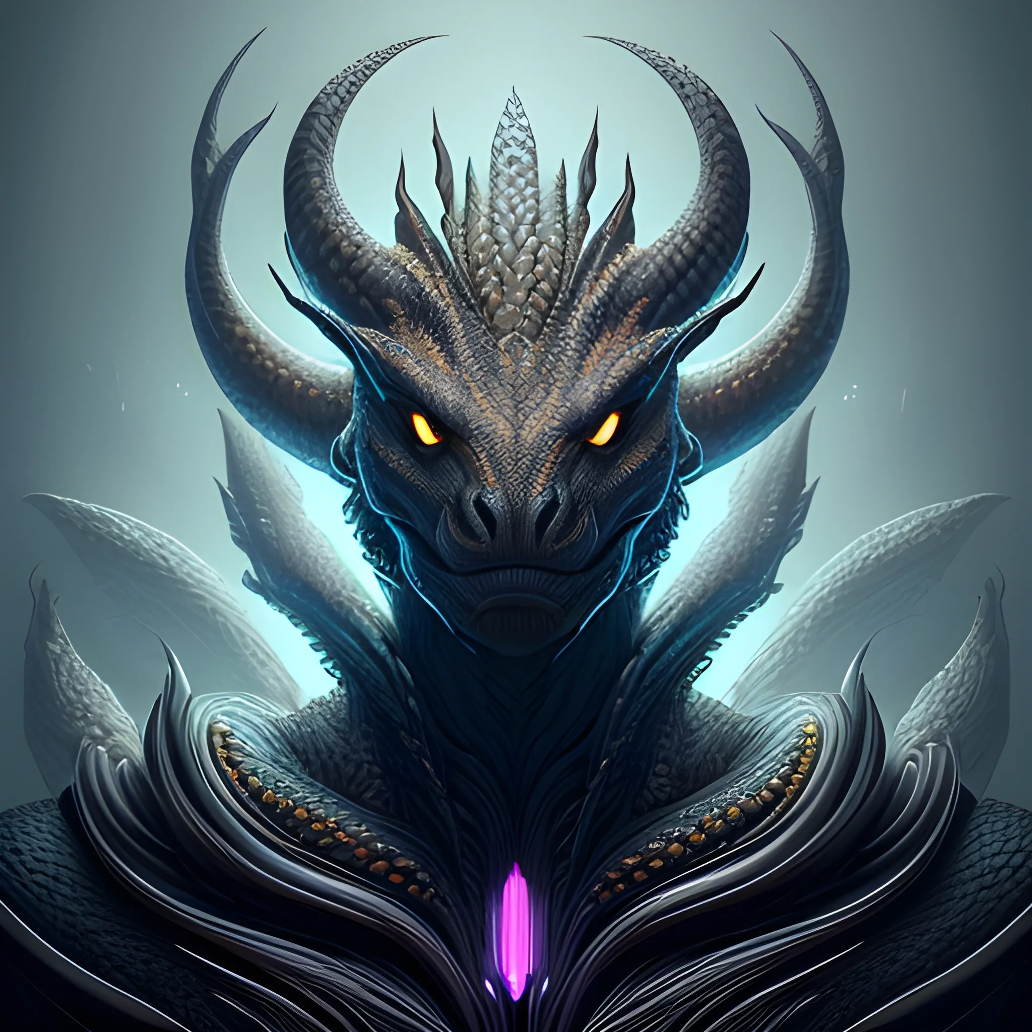 A detailed and intricate digital art piece in a cinematic style, this ultra high resolution portrait of a powerful alien beast is a true masterpiece. The beautiful lighting and playful design make it a trend-setter on ArtStation. A true award-winning work. draconic dragos dragon fury fire