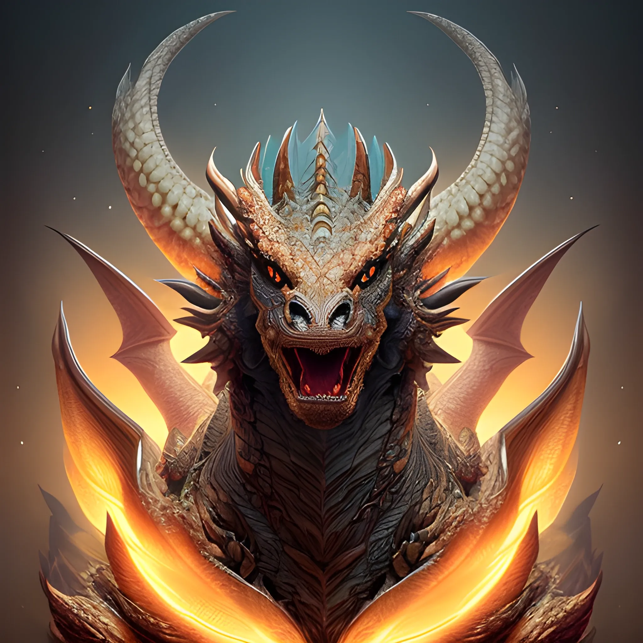 A detailed and intricate digital art piece in a cinematic style, this ultra high resolution portrait of a powerful dragon beast is a true masterpiece. The beautiful lighting and playful design make it a trend-setter on ArtStation. A true award-winning work. draconic dragos dragon fury elemental