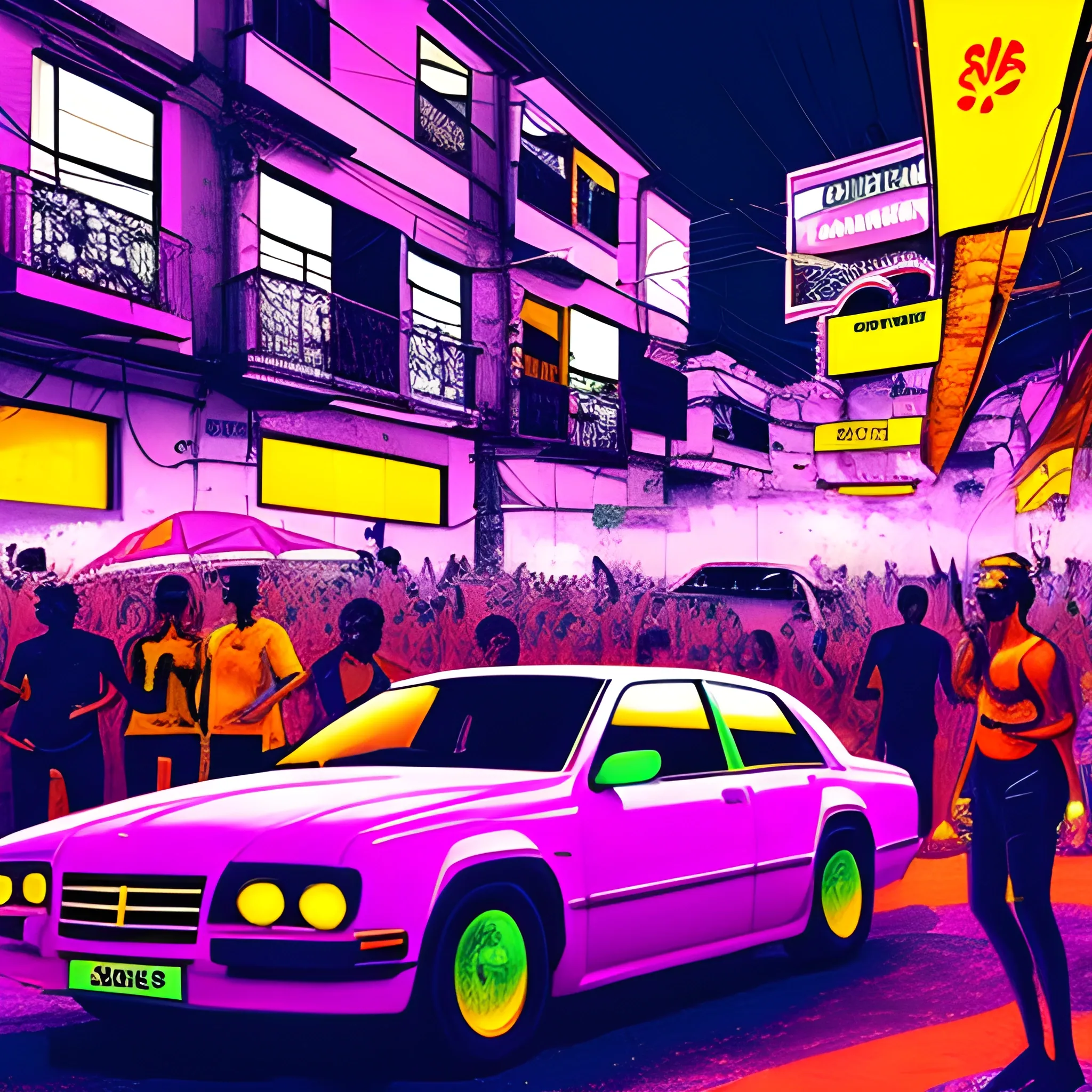 a crowded scene, funk brazil, rich cars, trap, neon, smoke, , Trippy