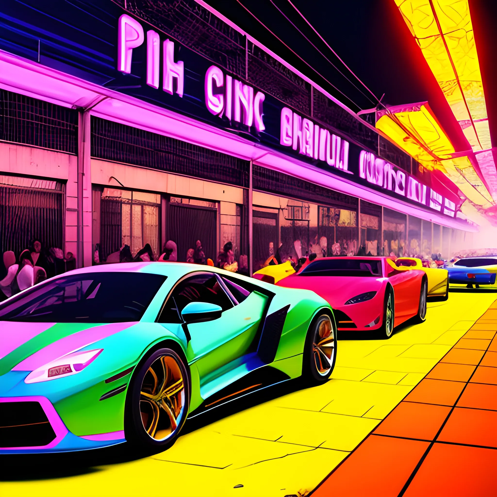 a crowded scene, funk brazil, rich super cars, trap, neon, smoke, brazil, high resolution, brazil vibers, 8k , Trippy