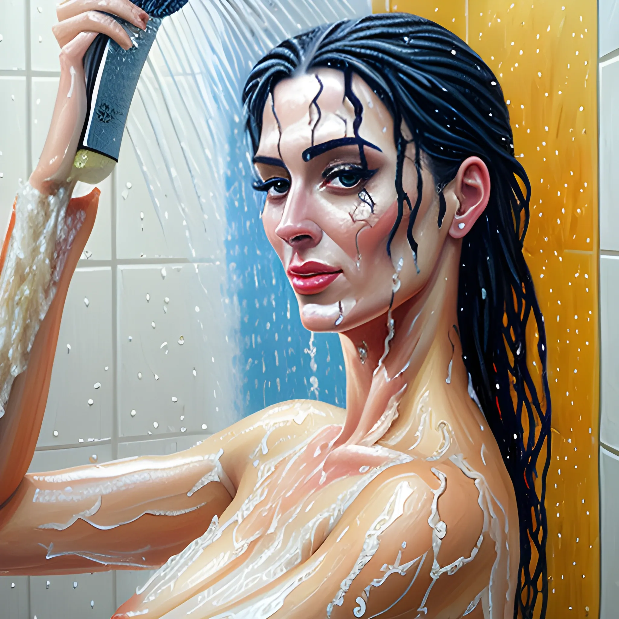 Brother and sister play in the shower, Oil Painting - Arthub.ai