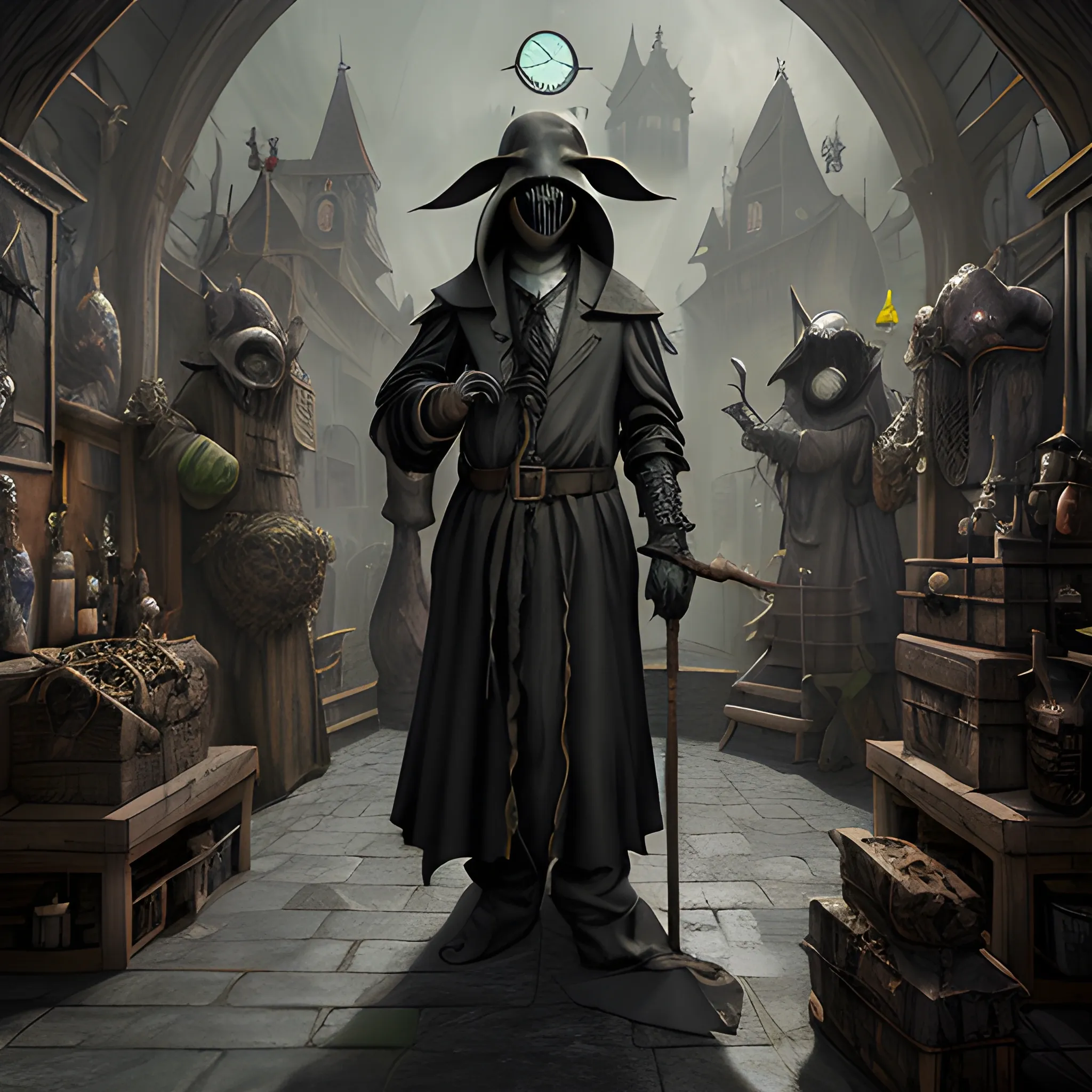 plague doctor, plague doctor is healing somebody, high fantasy, 8k, high resolution, high quality, photorealistic, hyperealistic, detailed, detailed matte painting, deep color, fantastical, intricate detail, splash screen, complementary colors, fantasy concept art, 8k resolution trending on Artstation Unreal Engine 5