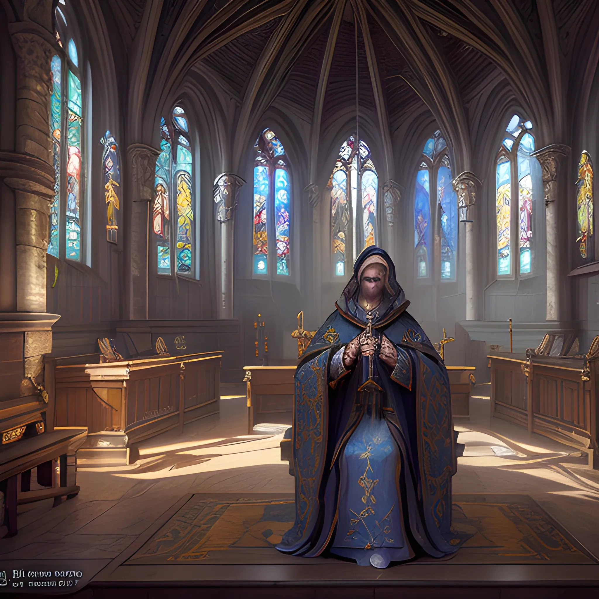 healer in church, mage, 8k, high resolution, high quality, photorealistic, hyperealistic, detailed, detailed matte painting, deep color, fantastical, intricate detail, splash screen, complementary colors, fantasy concept art, 8k resolution trending on Artstation Unreal Engine 5