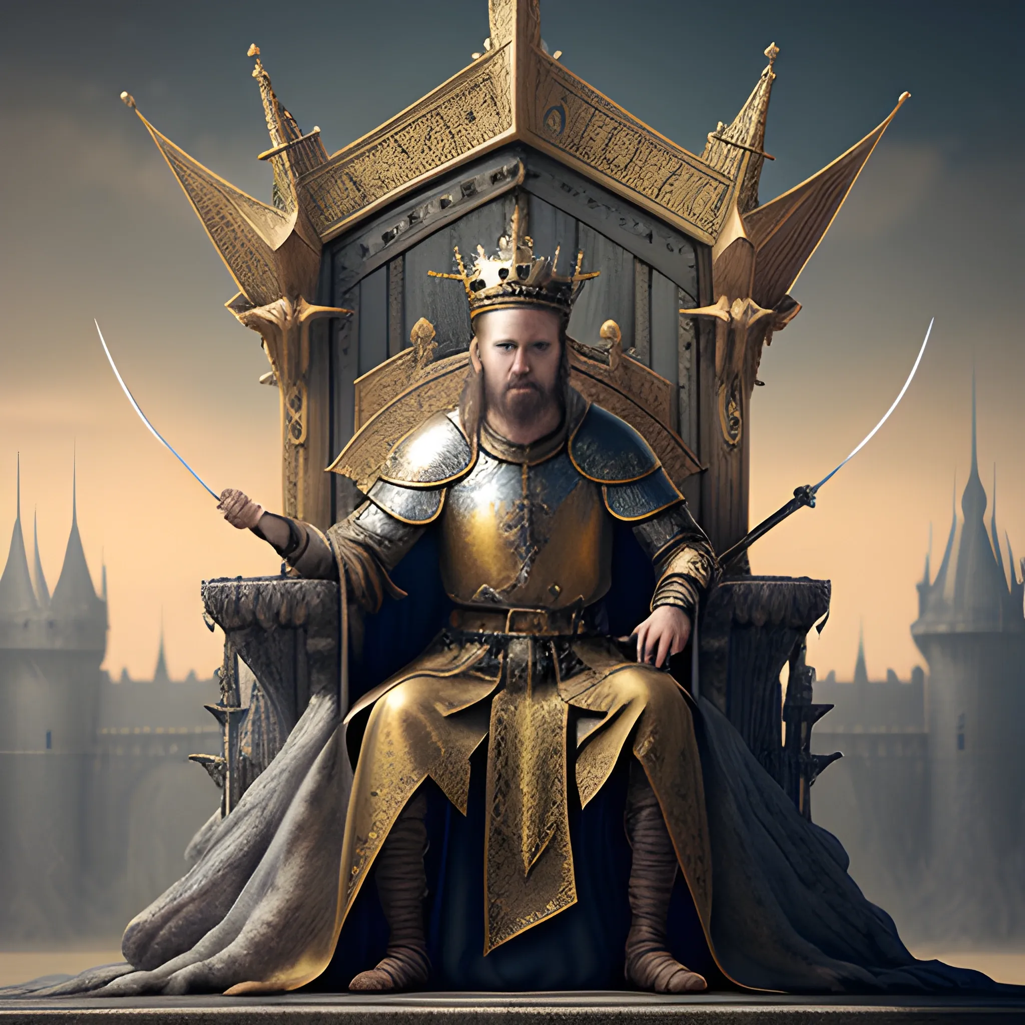 king on the throne, medieval, high fantasy, 8k, high resolution, high quality, photorealistic, hyperealistic, detailed, detailed matte painting, deep color, fantastical, intricate detail, splash screen, complementary colors, fantasy concept art, 8k resolution trending on Artstation Unreal Engine 5