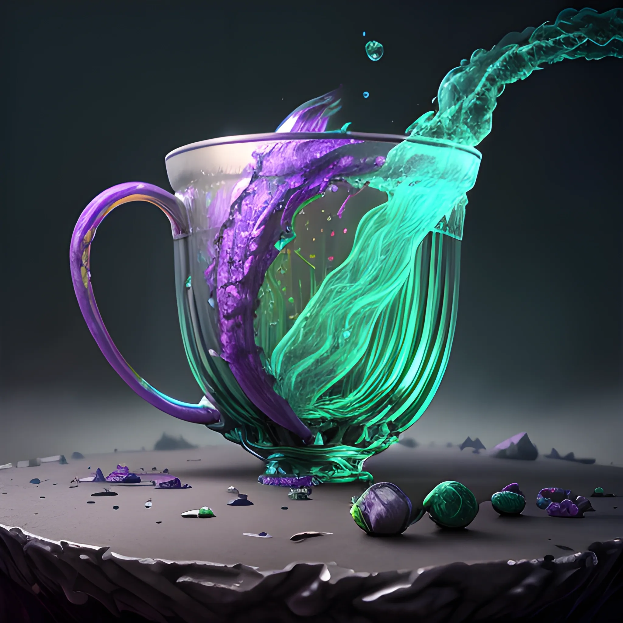 cup with poison, high fantasy, 8k, high resolution, high quality, photorealistic, hyperealistic, detailed, detailed matte painting, deep color, fantastical, intricate detail, splash screen, complementary colors, fantasy concept art, 8k resolution trending on Artstation Unreal Engine 5