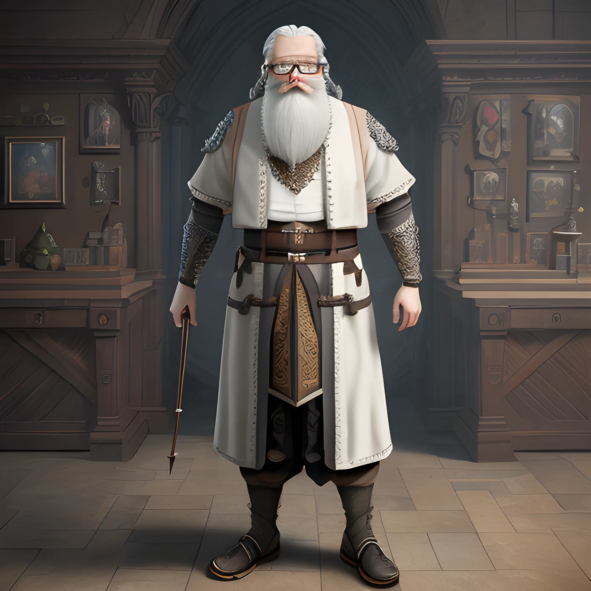Full Body View Of Proffessor In Academy White Beard Glasses I 