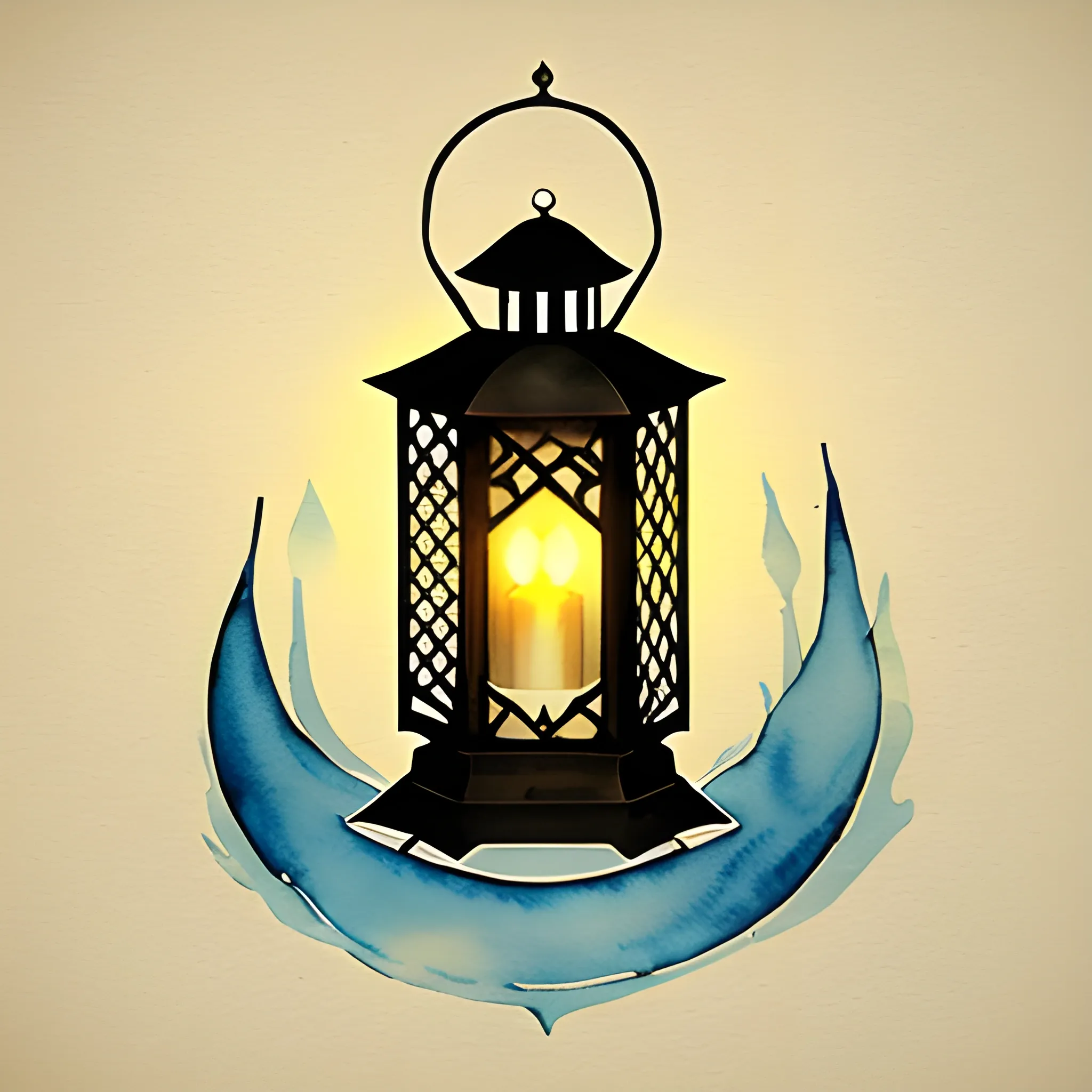 logo containing lantern  inspired by 'The Mystical Lanterns of AbuGazanfer,' ,style of ottoman era , Water Color