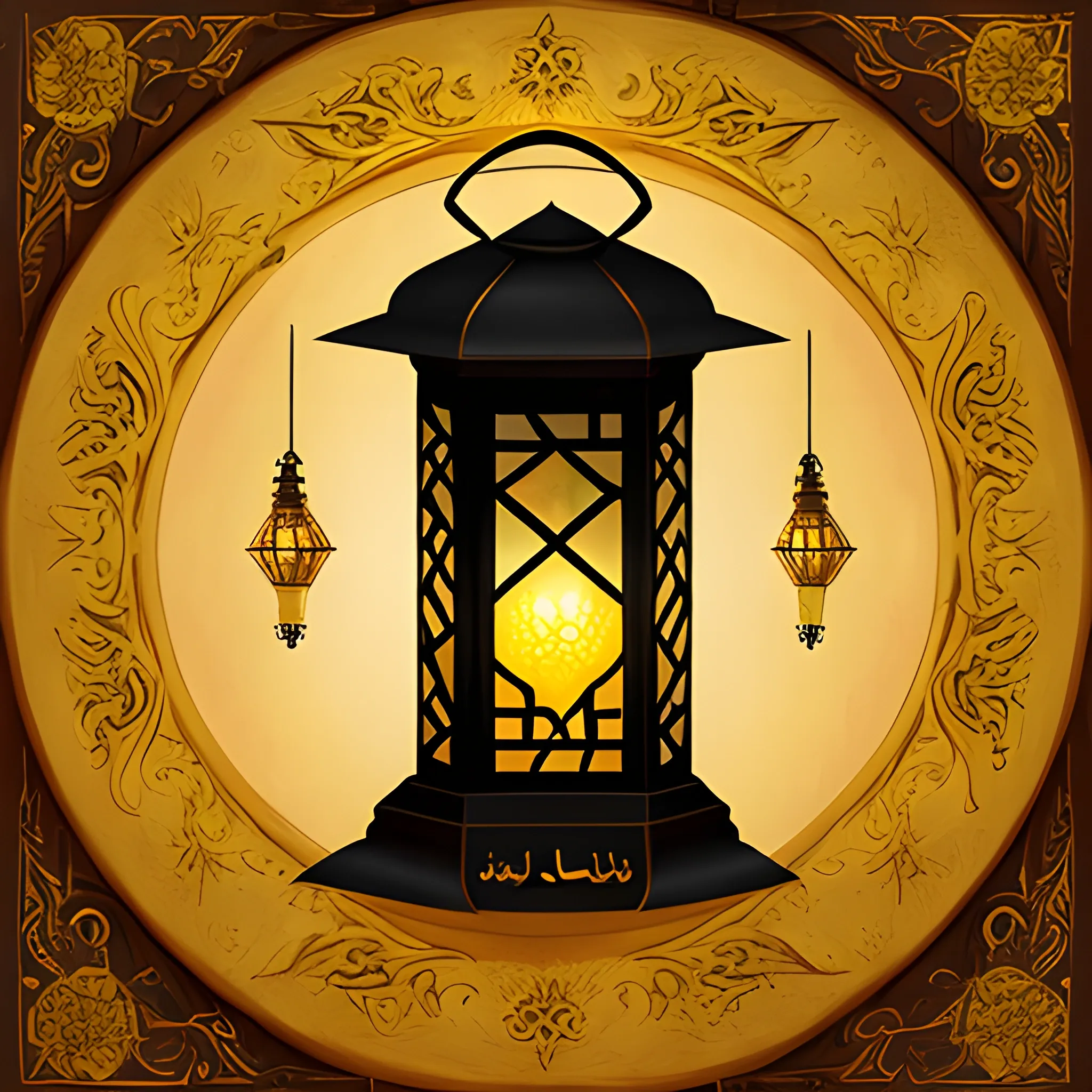 logo containing lantern  inspired by 'The Mystical Lanterns of AbuGazanfer,' ,style of ottoman era ,Oil Painting