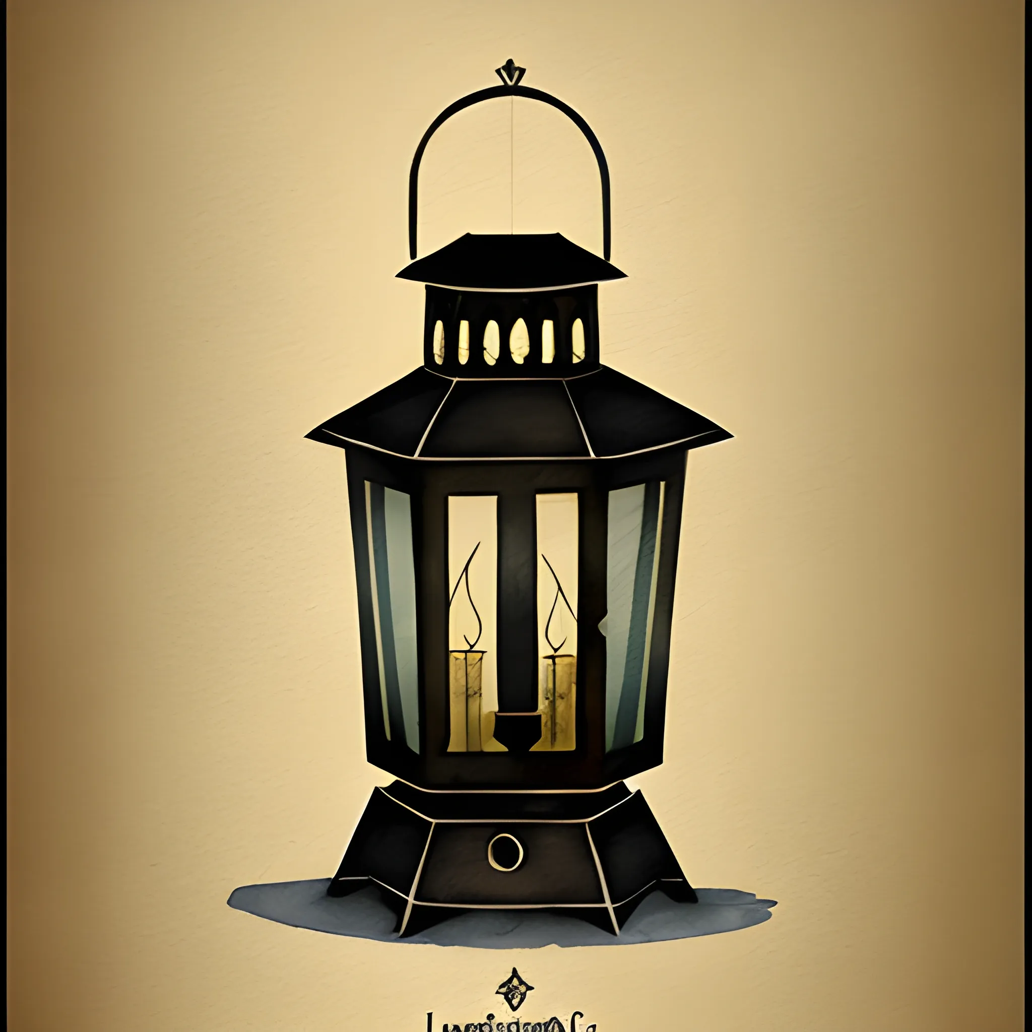 logo containing lantern  inspired by 'The Mystical Lanterns of AbuGazanfer,' ,style of ottoman era , Water Color, model sheet