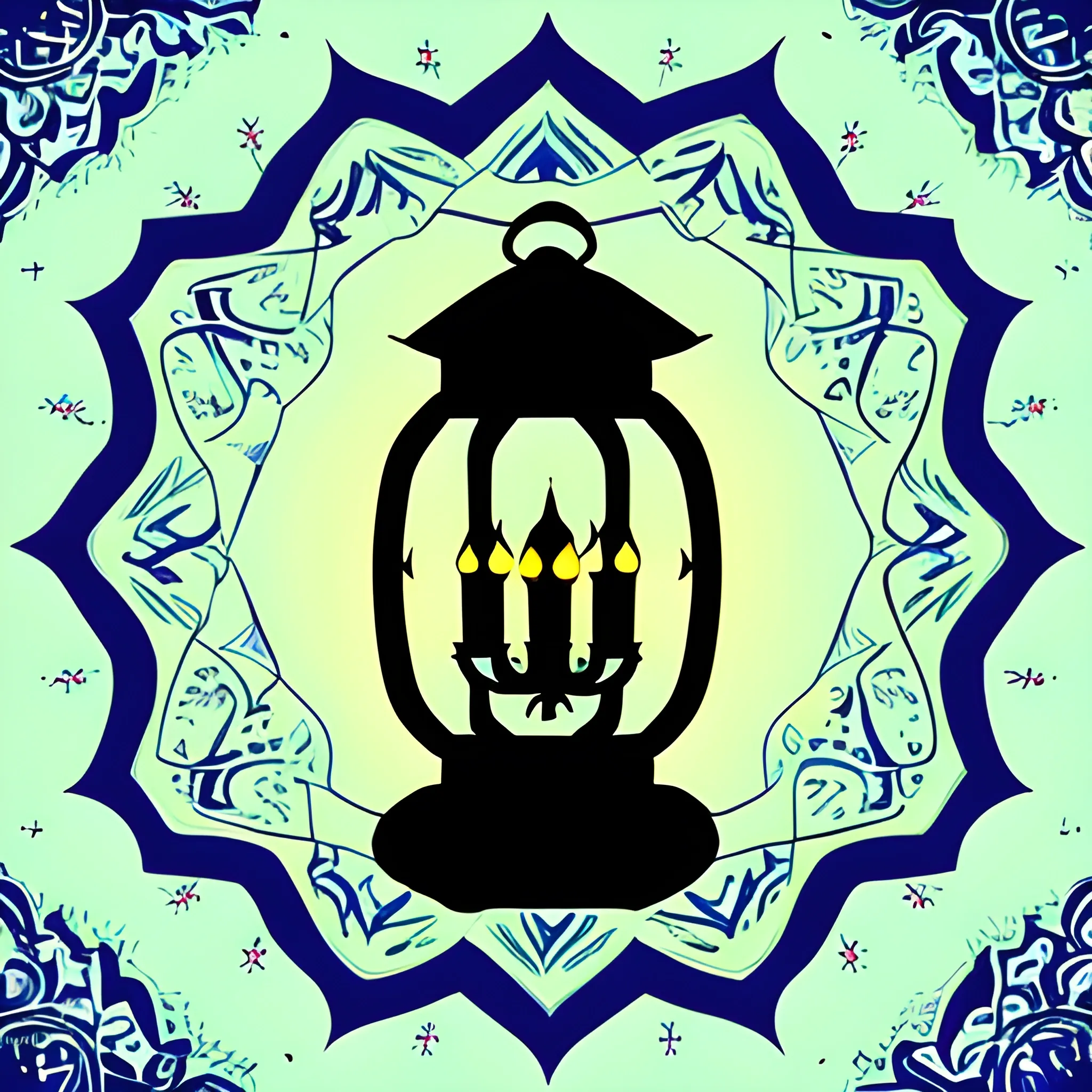 logo containing lantern  inspired by 'The Mystical Lanterns of AbuGazanfer,' ,style of ottoman era , , Trippy, silhouette, patterns, arabic
