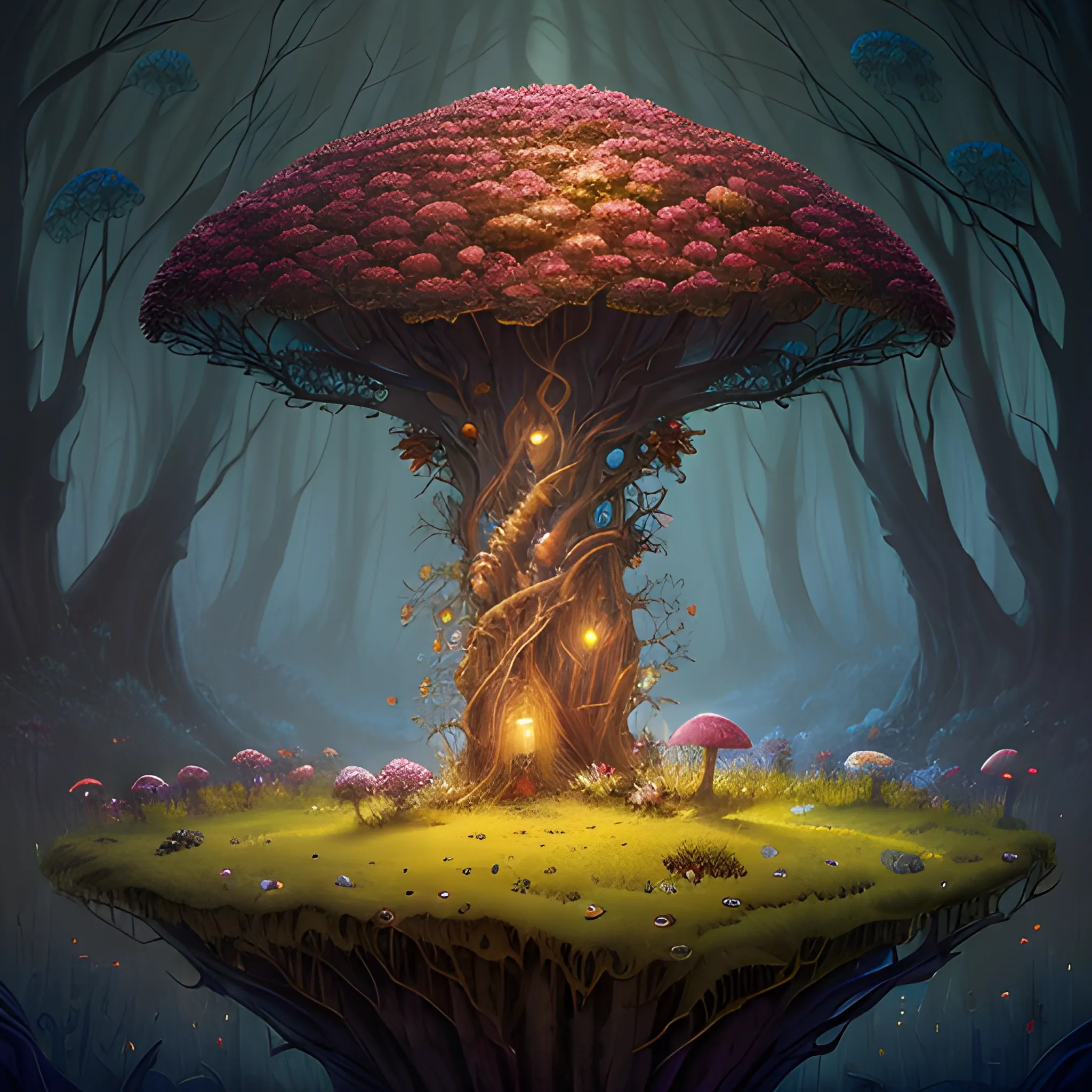 a beautiful digital landscape painting of a detailed gothic fantasy fireflies and roots, dark mushroom, flowers by benoit b. mandelbrot, steven belledin, martin johnson heade, lee madgwick, caspar david friedrich, and david rios ferreira. 8 k resolution trending on artstation concept art digital illustration , Cartoon