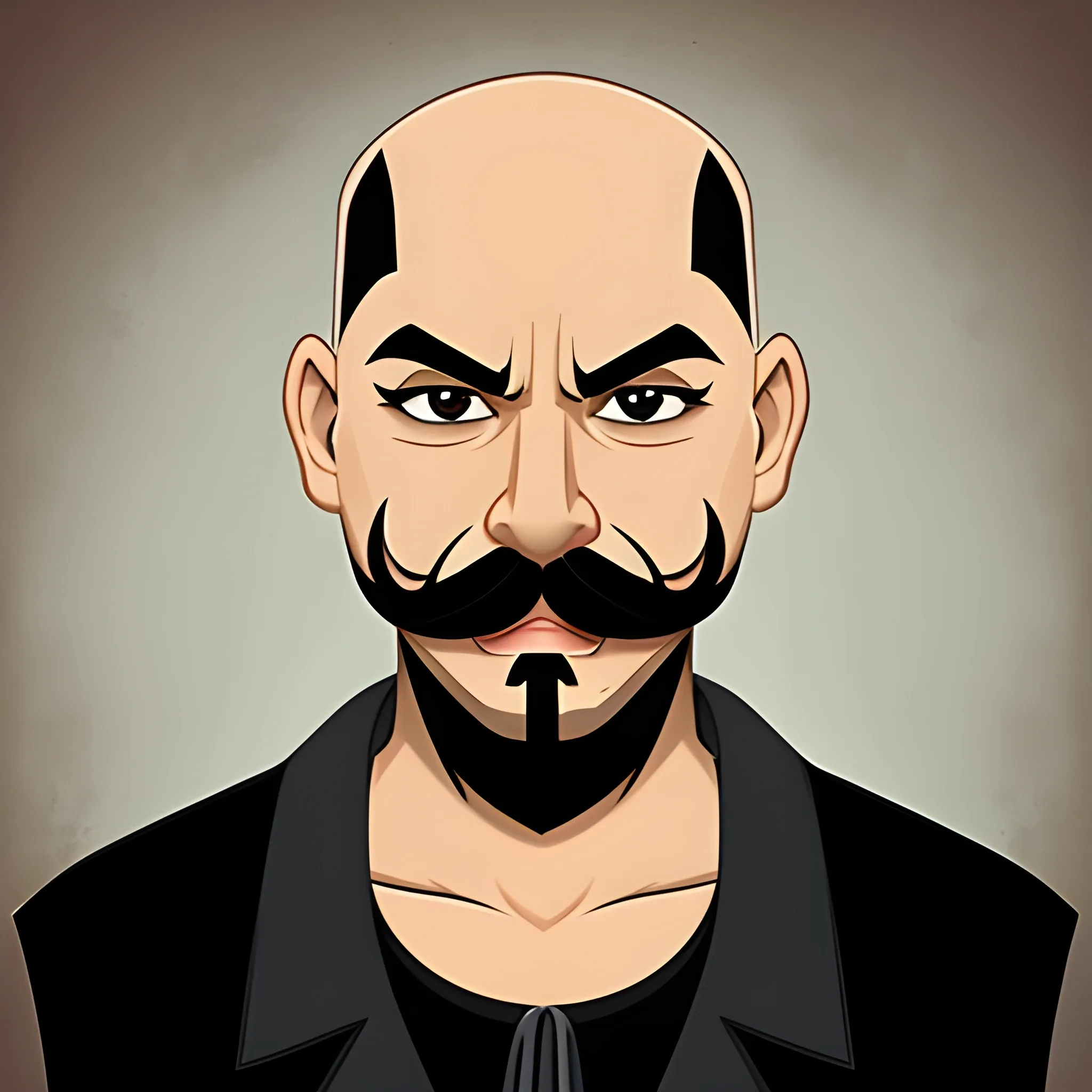 bald cholo chicano, mustache, avatar style, black background, Cartoon
