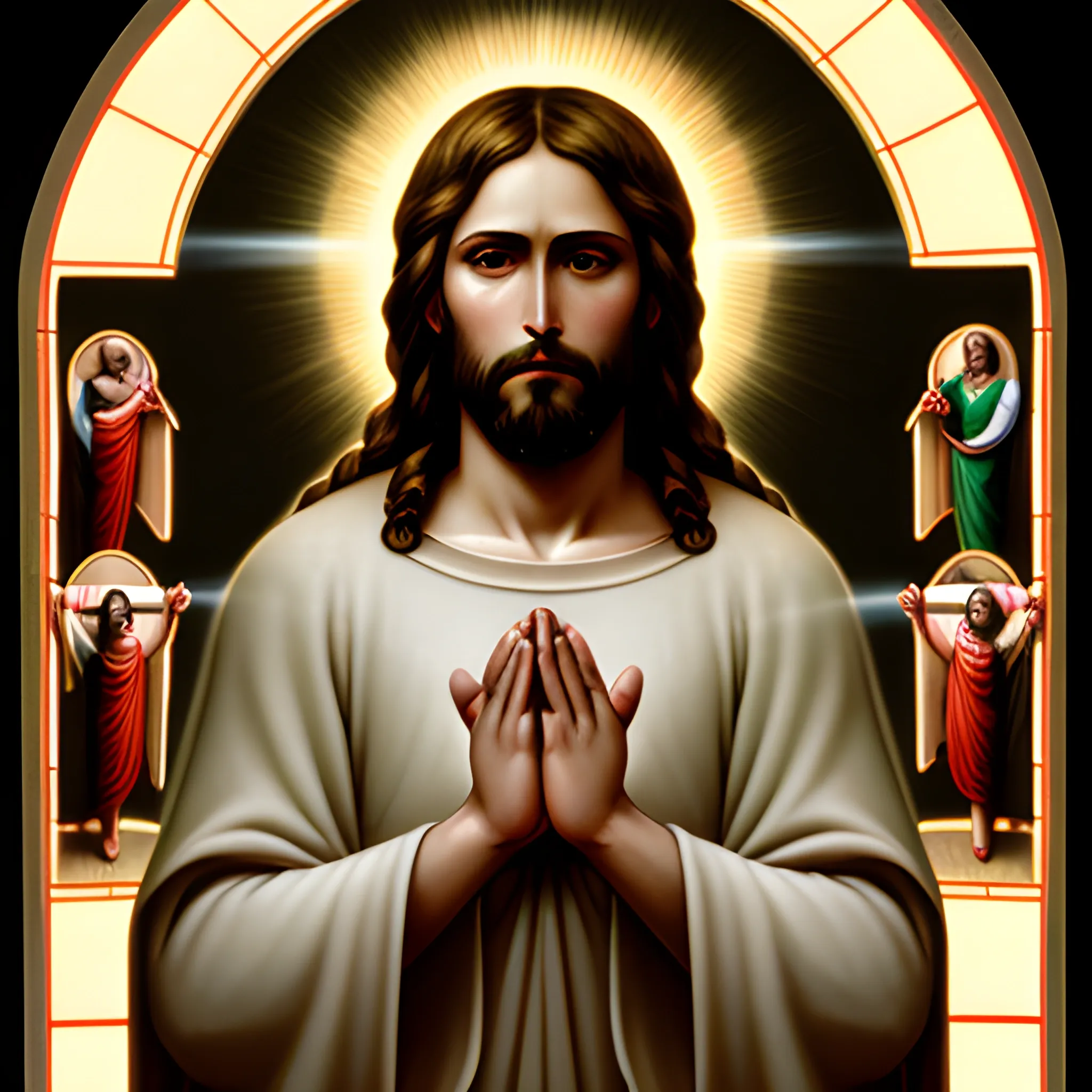 jesus christ with hands together saying a prayer, sharp image, high resolution, 3D