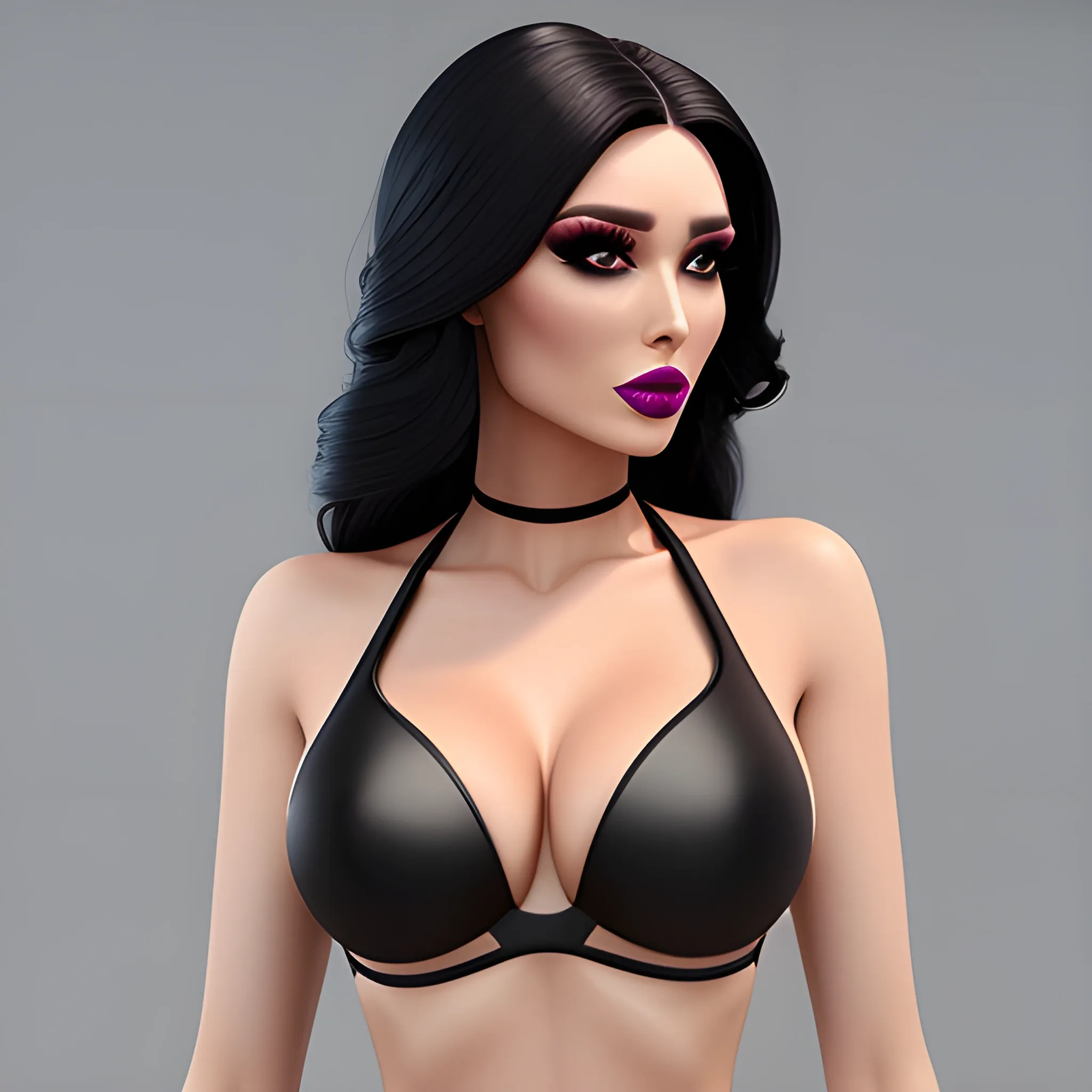 , 3D, 4k,  black 3girl bikini, cute expression, hourglass figure, makeup  long hair, 