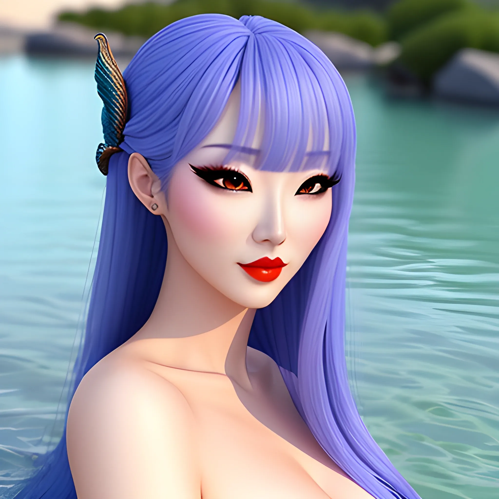 , 3D, hd,  mermaid
 3girls , cute expression,  korean makeup  long hair, 