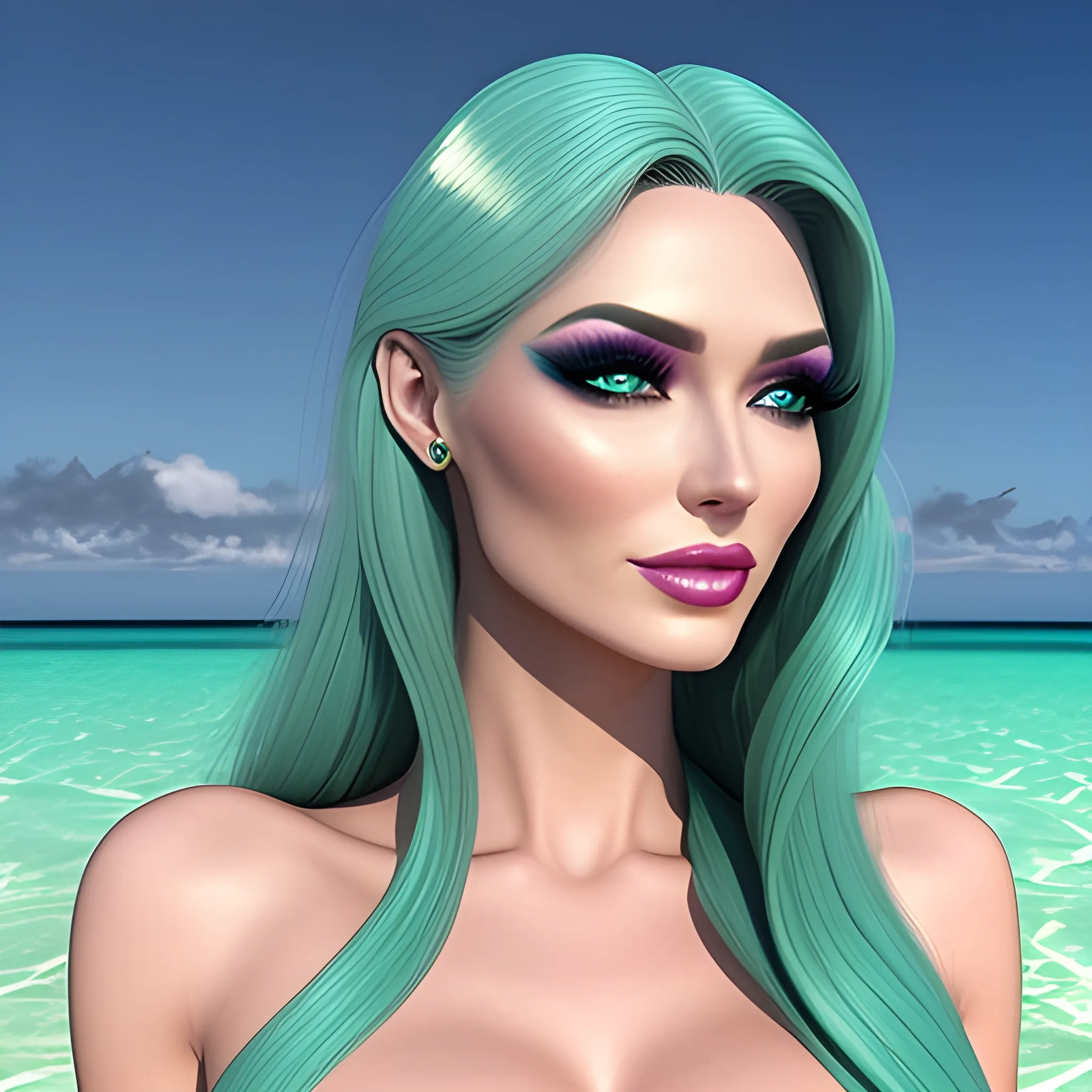 , 3D, hd,  mermaid girl
  makeup  long hair, fantasy ,realistic 
