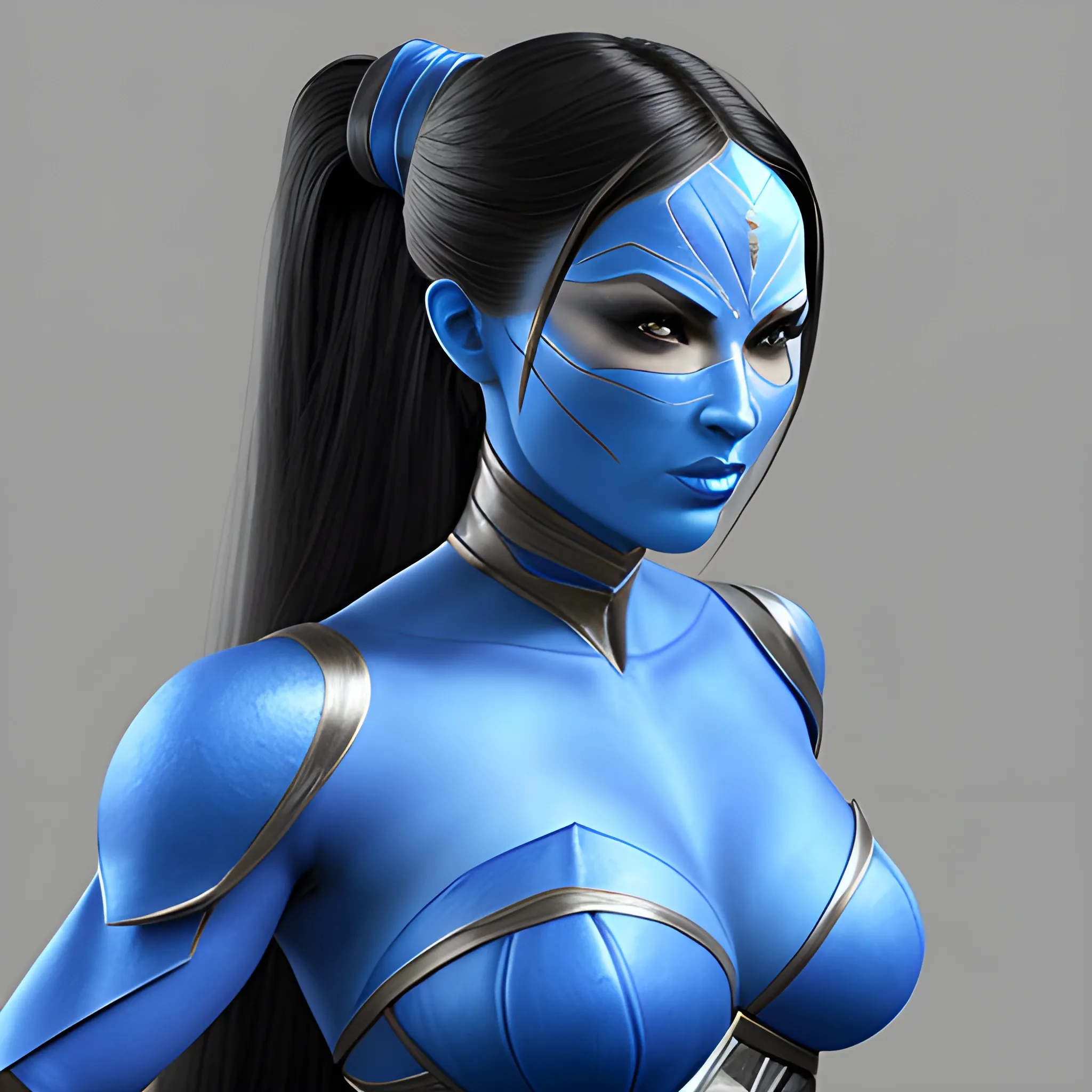 , 3D, hd,  kitana  suit 
  makeup  long hair, fantasy ,realistic 