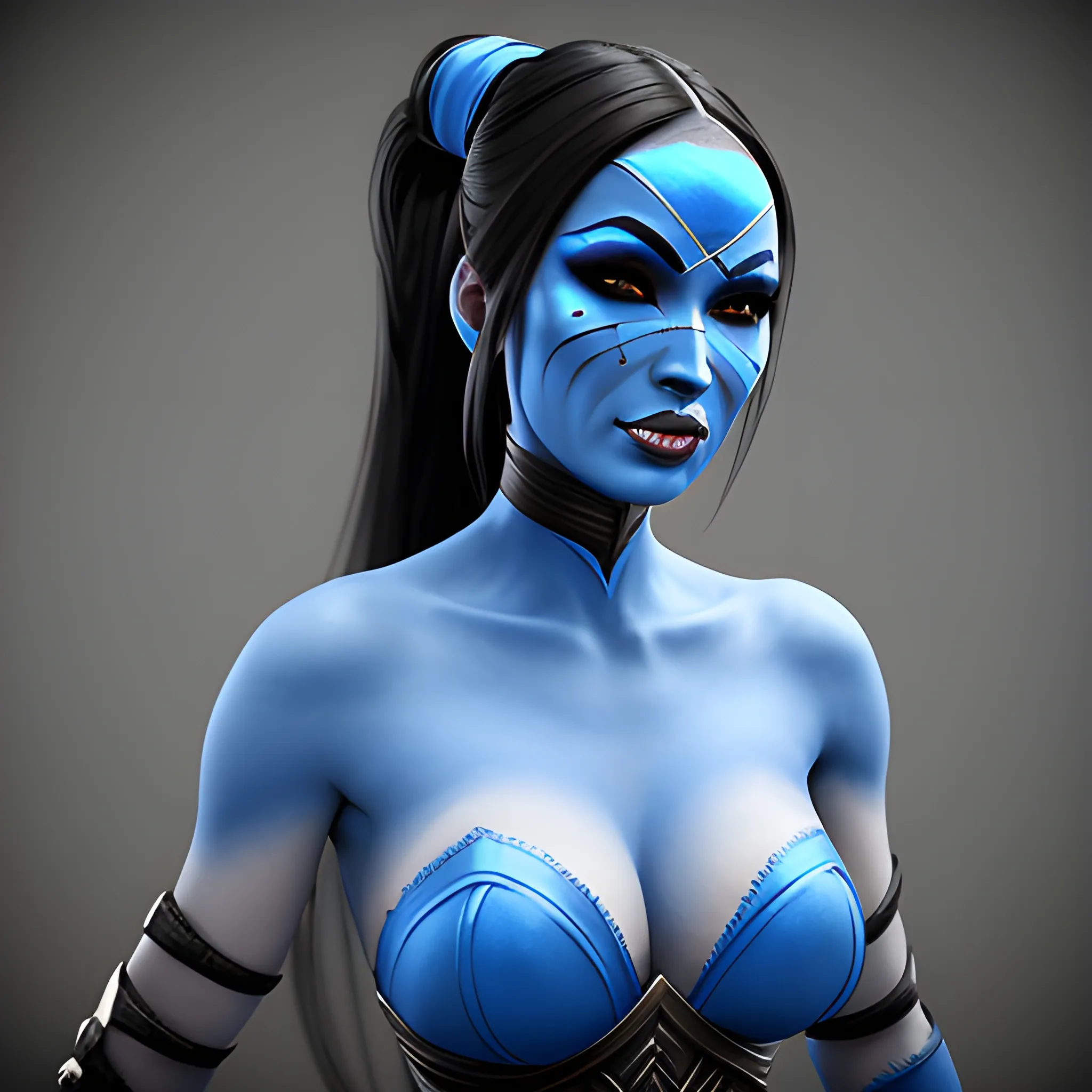 , 3D, hd,  kitana  
  makeup  long hair, fantasy ,realistic 