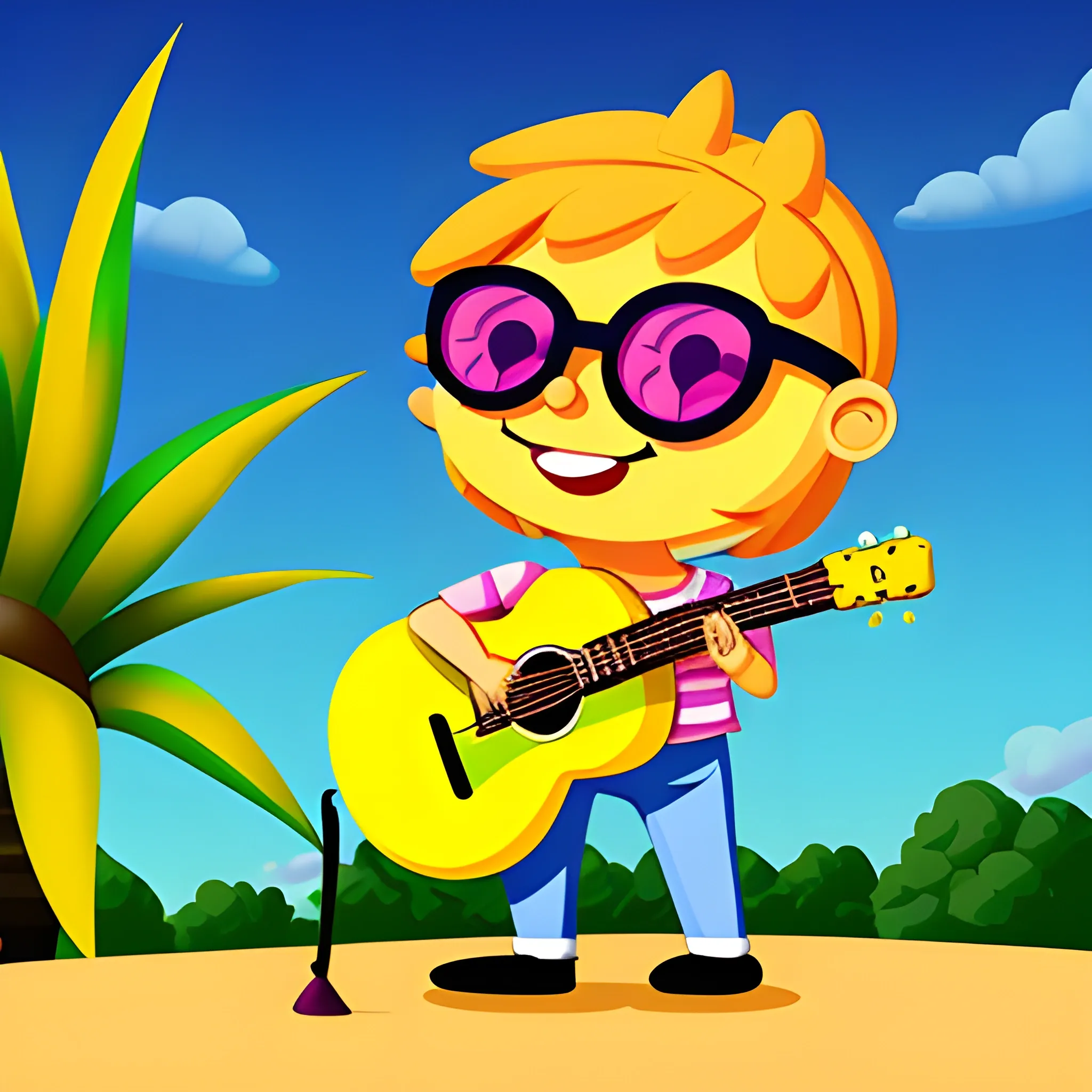 una piña con lentes de sol tocando la guitarra, Cartoon