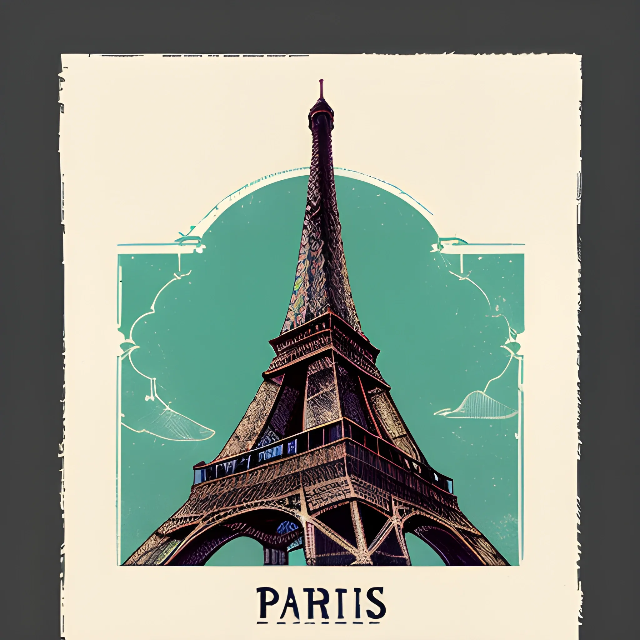 A detailed illustration, paris tower, night, clean focus , comic, flat design, colorful shades, highly detailed, clean, vector image, flat white background, vibrant, vector, vintage, rustic, distressed texture, faded colors, line art, engraving style, background white, no shadows, 16k, focus, deviant art masterpiece.