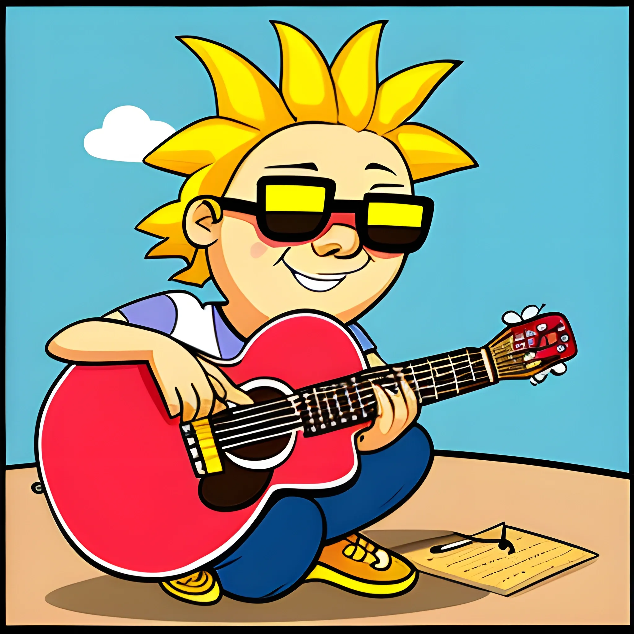 una piña con lentes de sol tocando la guitarra, Cartoon, Cartoon