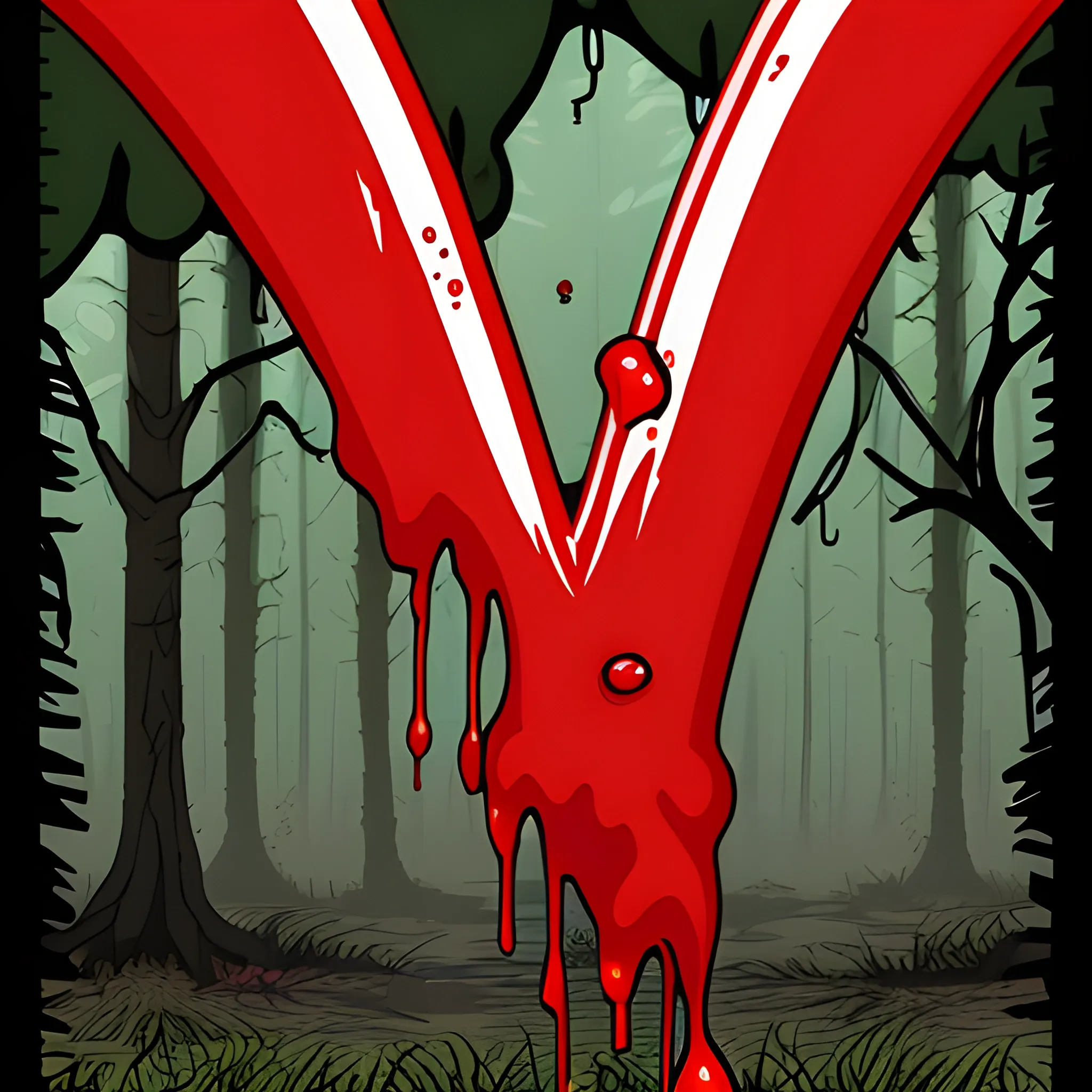 Bloody zombie blood dripping, forest background, hyper deformed, Cartoon