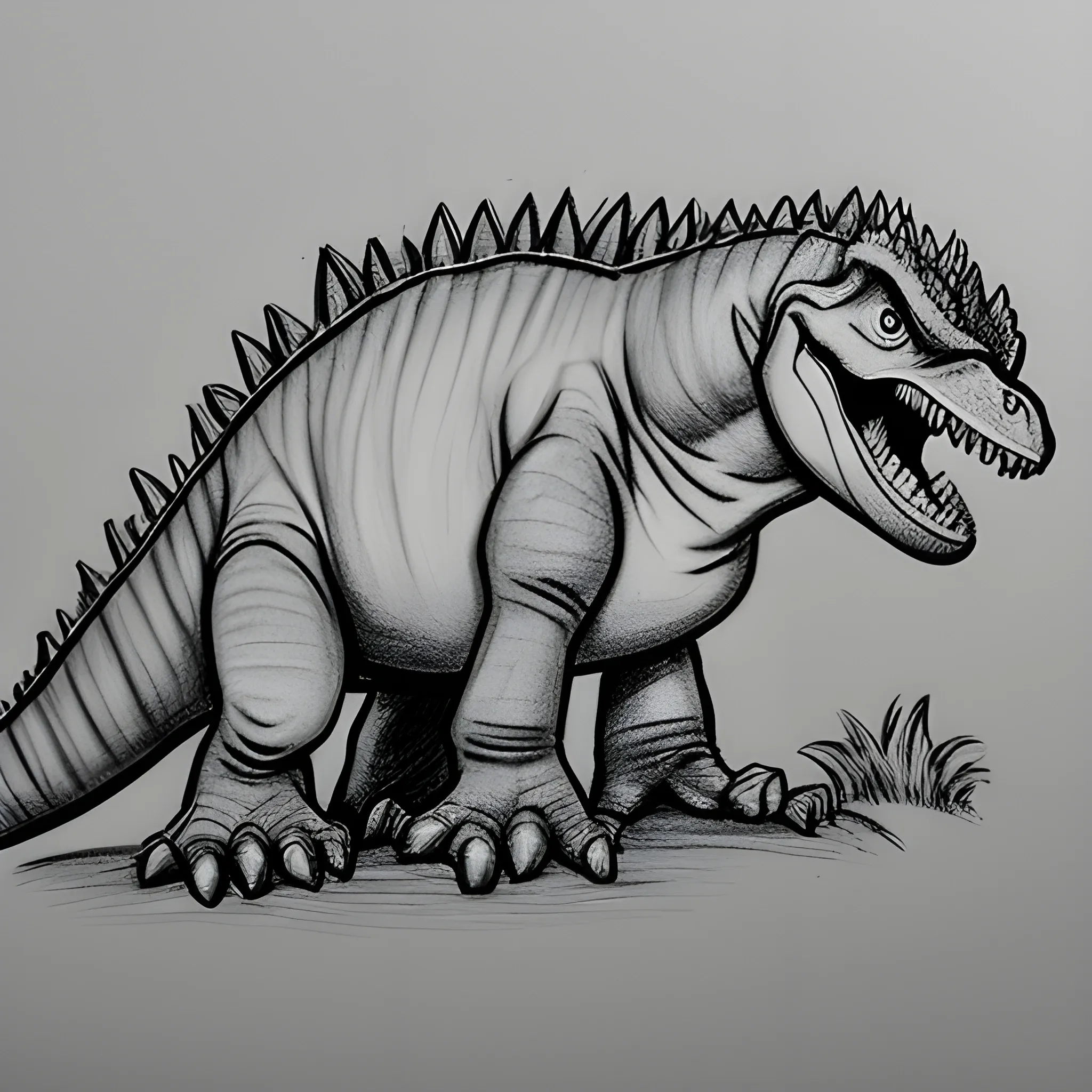 desenho para colorir para crianças, dinossauro em uma selva, de