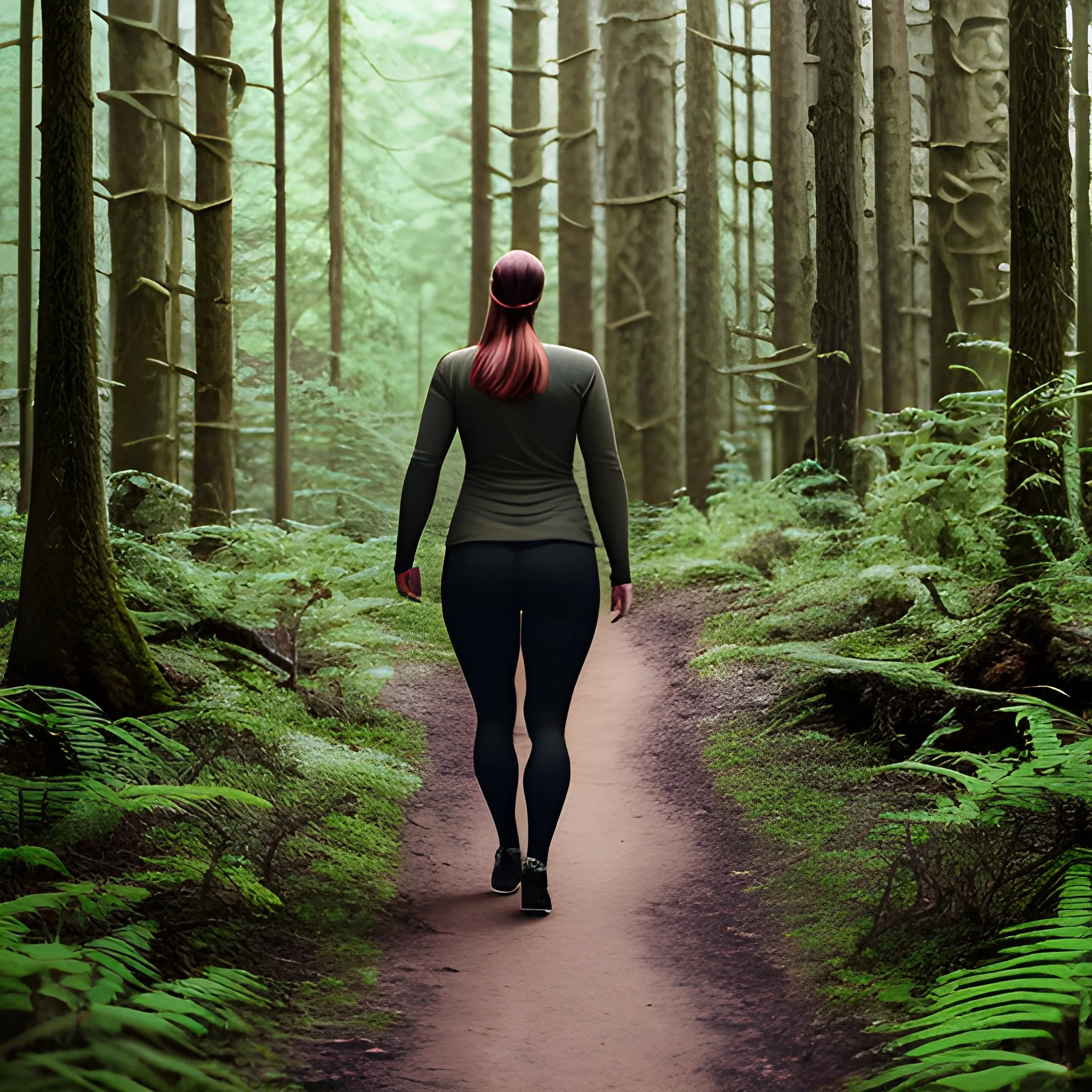 A girl was walking in the forest,camera-oriented,close-up,upper body